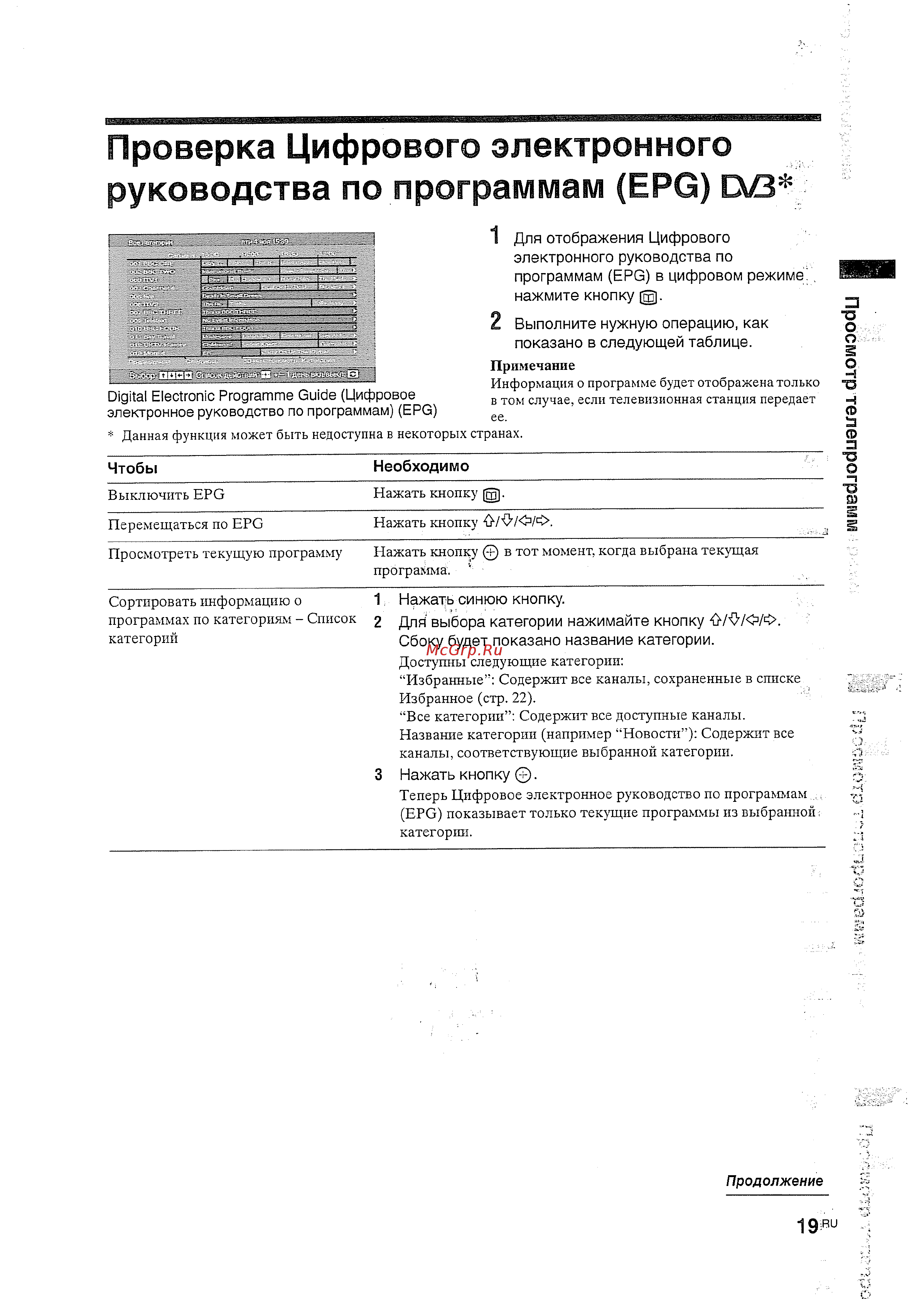 Sony KDL-52 X2000 black [19/53] Проверка цифрового электронного руководства по программам epg dß