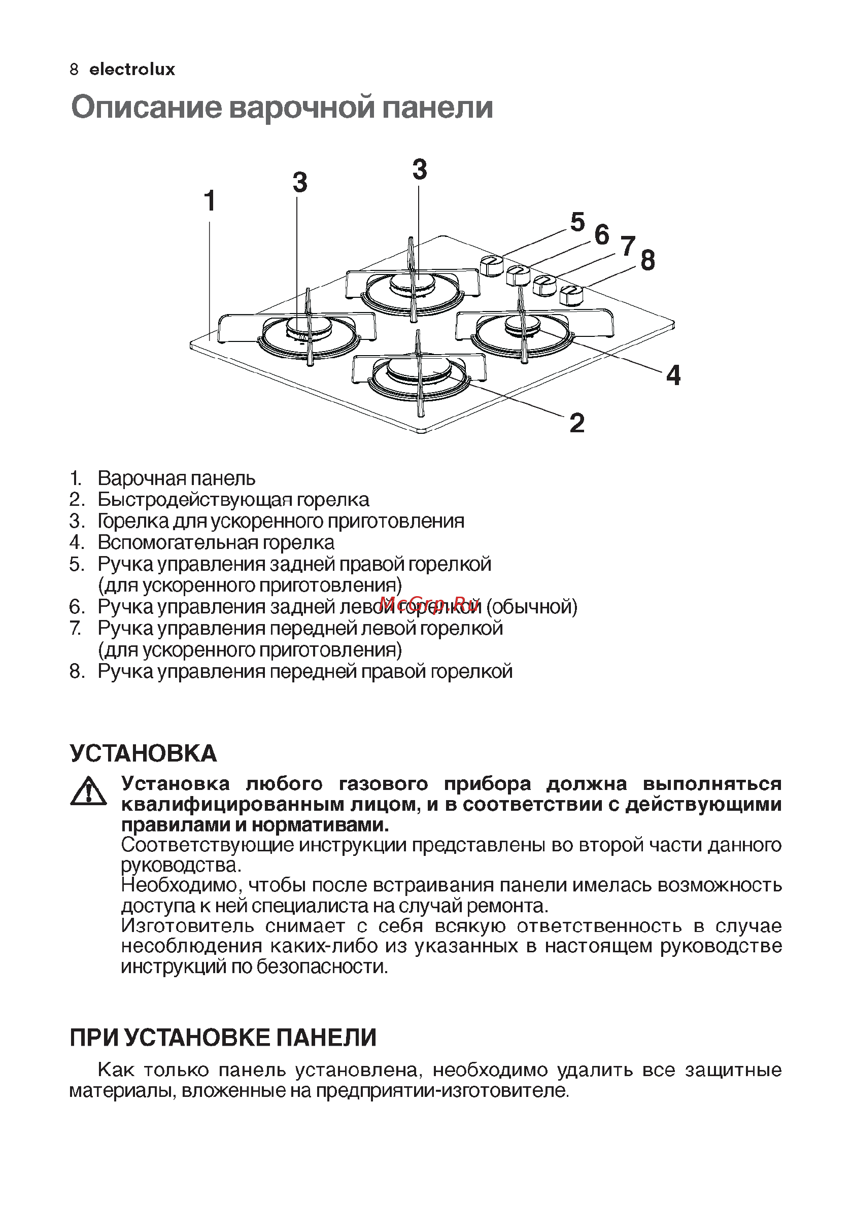 Electrolux EHT6435 K [7/24] Описание варочной панели
