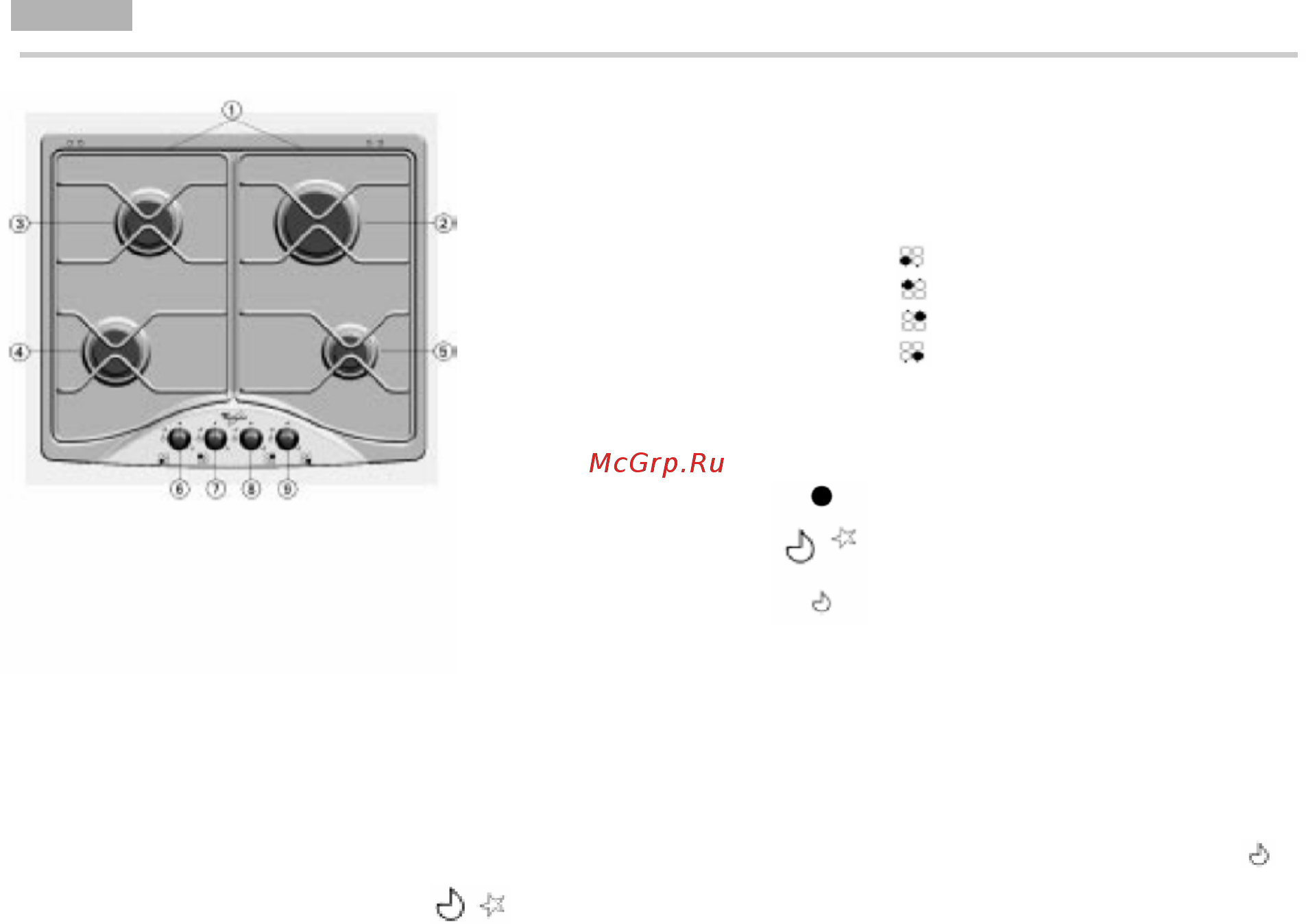 Whirlpool AKM 520IX01 [9/11] Пользование горелками с газ контролем и электроподжигом