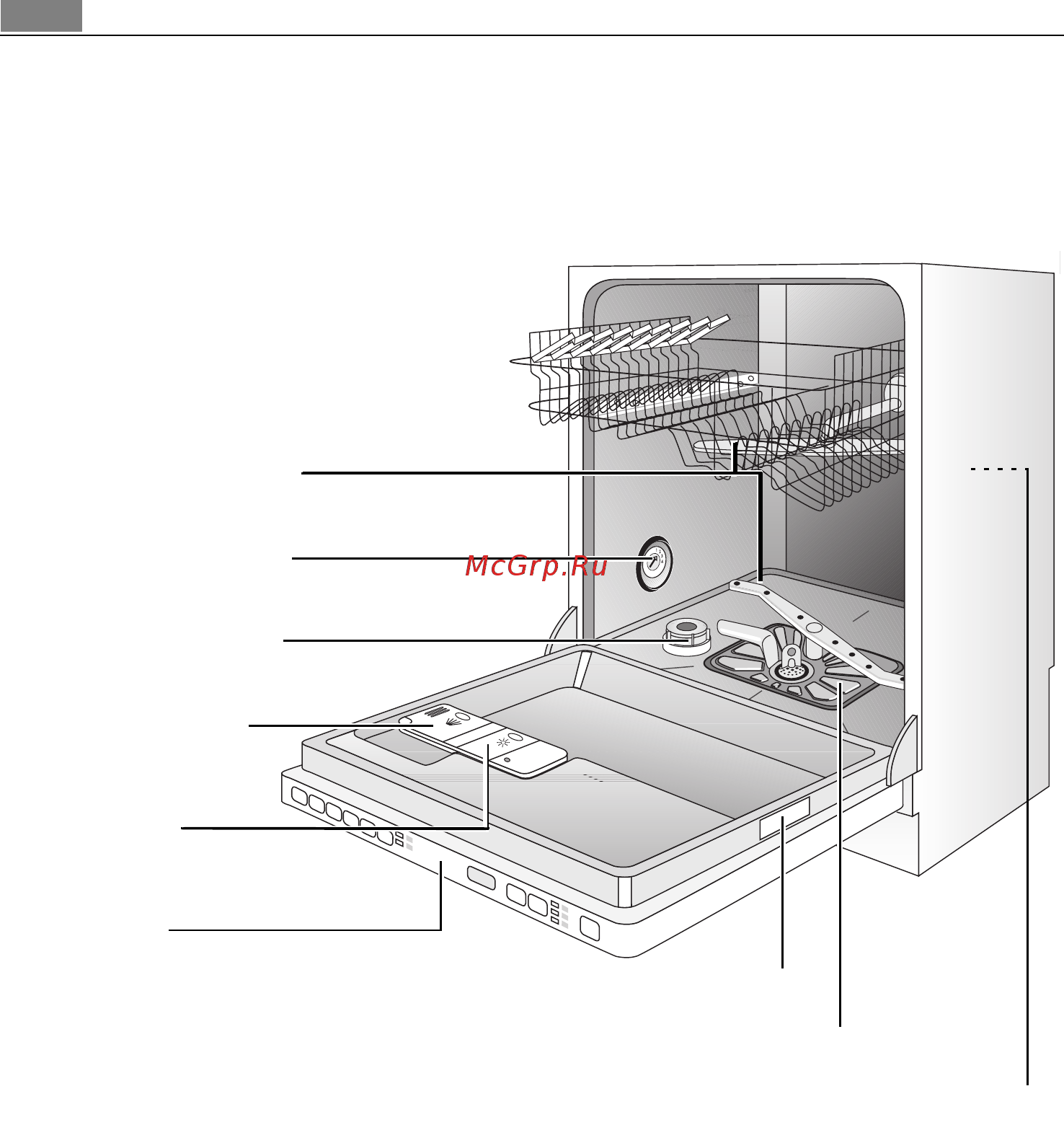 AEG F 86080 VI [6/47] Подсветки которая включается и выключается при открывании и закрывании дверцы внутреннее освещение посудомоечной машины обеспечивается лампой класса 1 по стандарту еы 60825_1 1994 а1 2002 а2 2001 если необходимо заменить эту лампочку обращайтесь в местный сервисный центр