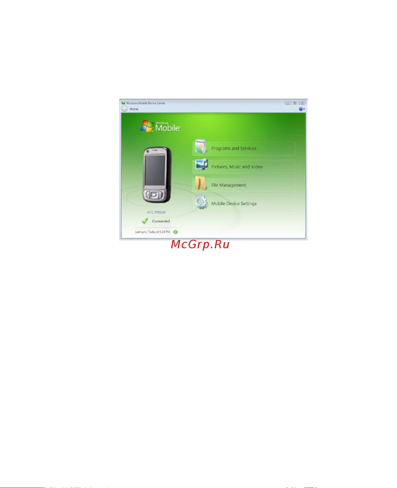 HTC P3400 Deluxe [97/284] Использование приложения центр устройств windows mobile