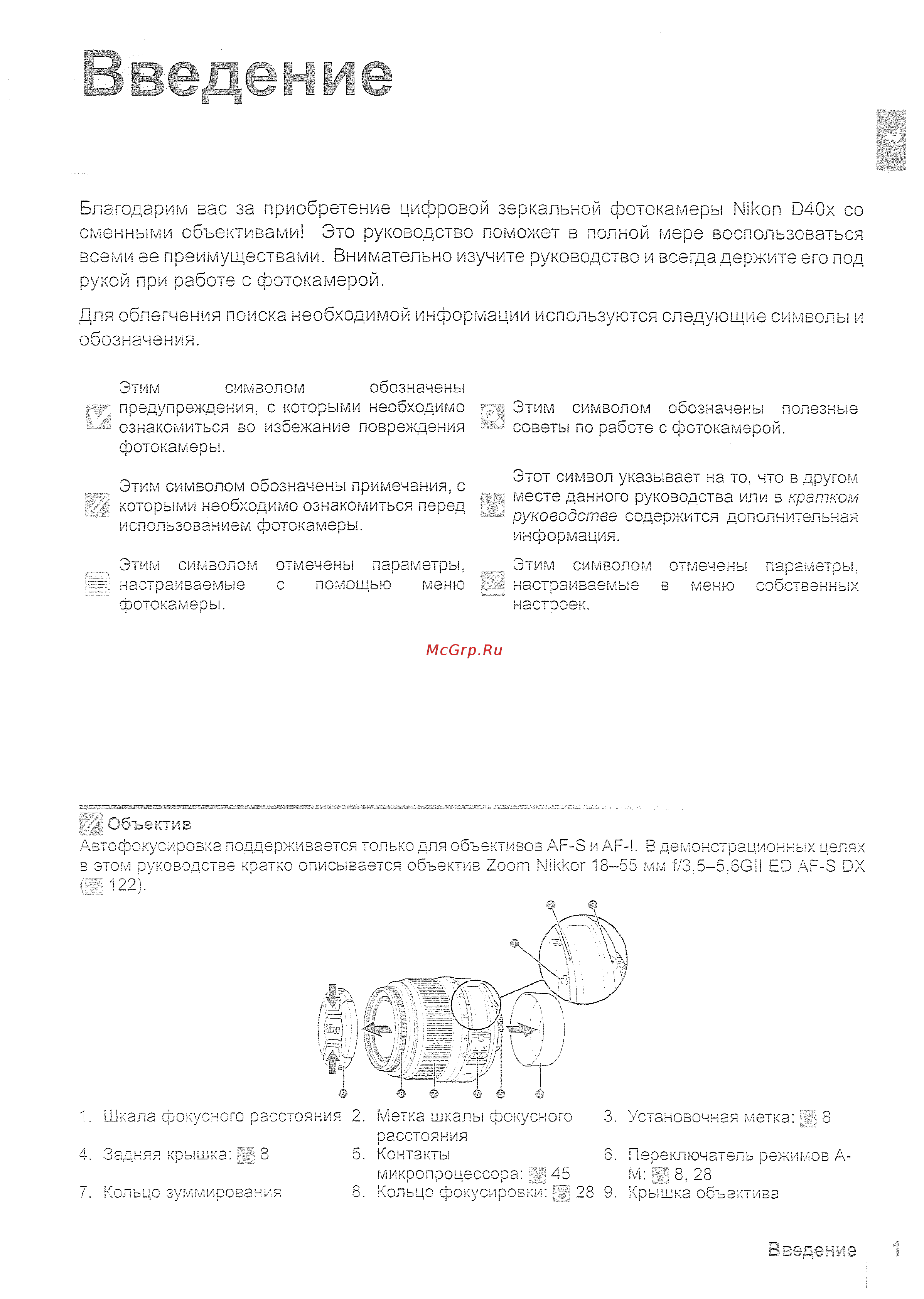 Nikon D40 18-55 black [13/140] Благодарим вас за приобретение цифровой зеркальной фотокамеры nikon d40x со сменными объективами это руководство поможет в полной мере воспользоваться всеми ее преимуществами внимательно изучите руководство и всегда держите его под рукой при работе с фотокамерой