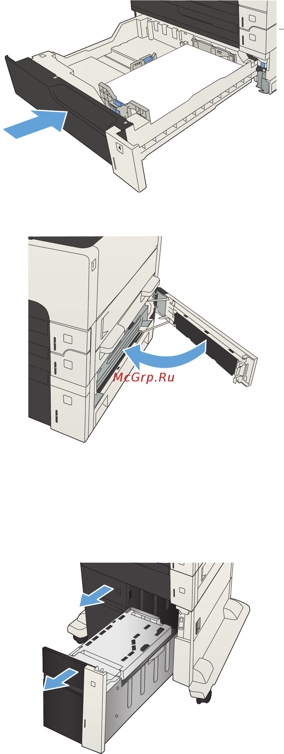 HP LaserJet Enterprise 700 M712xh (CF238A) A3 [152/190] Устранение замятий в лотке повышенной емкости на 3500 листов