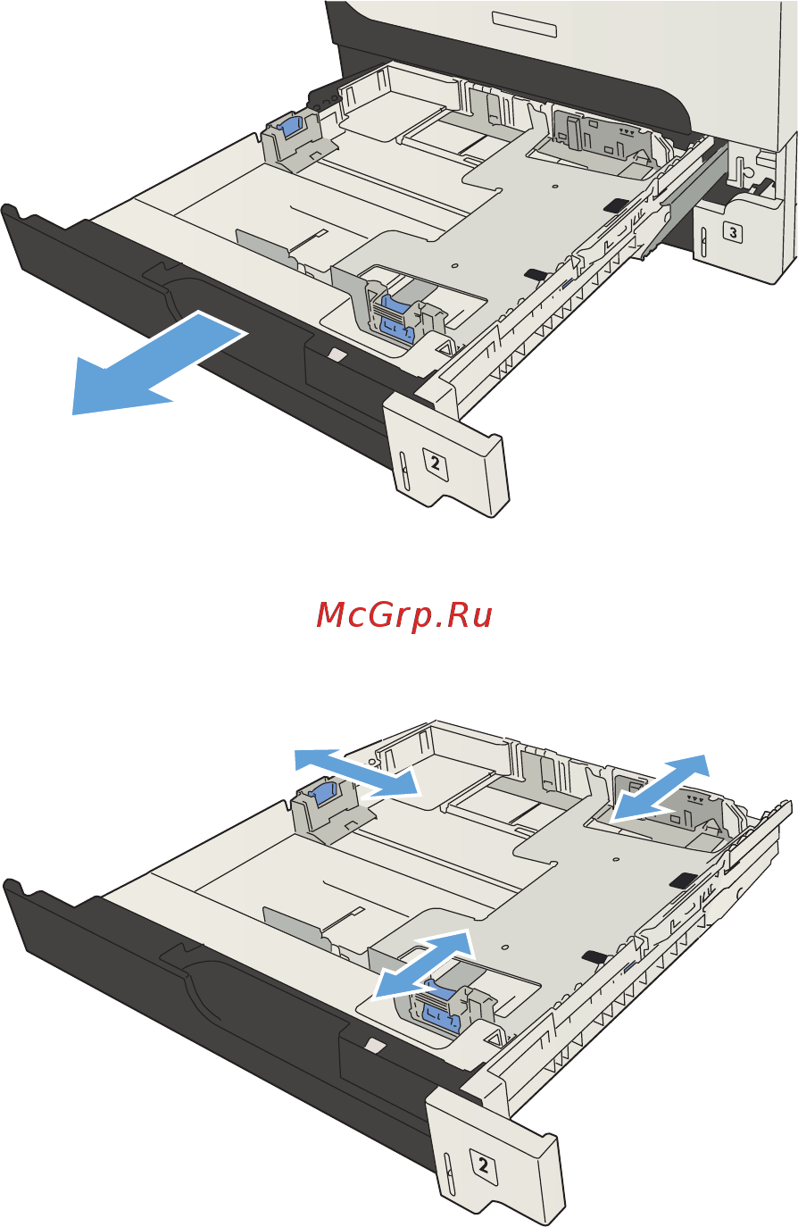 HP LaserJet Enterprise 700 M712xh (CF238A) [46/190] Загрузка лотков 2 и 3