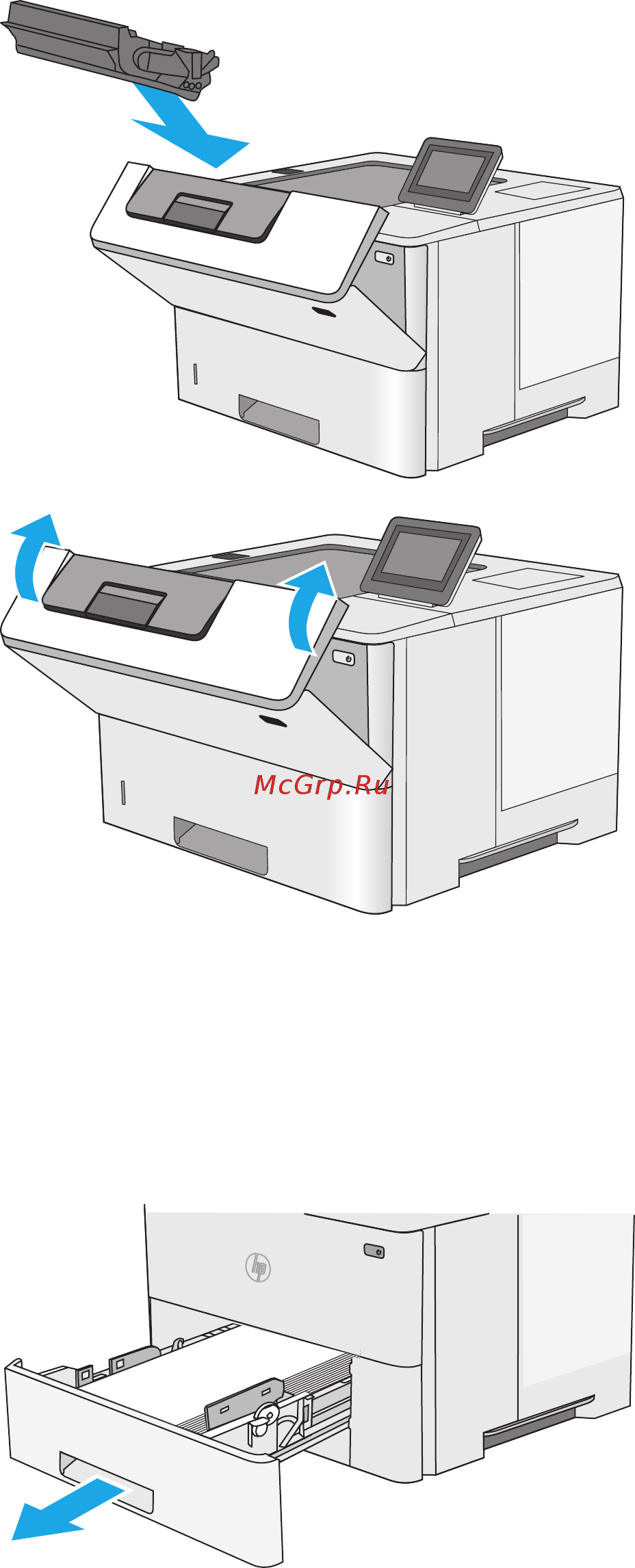 HP LaserJet M506dn (F2A69A) [105/130] Устранение замятий в лотке 2 и лотках на 550 листов