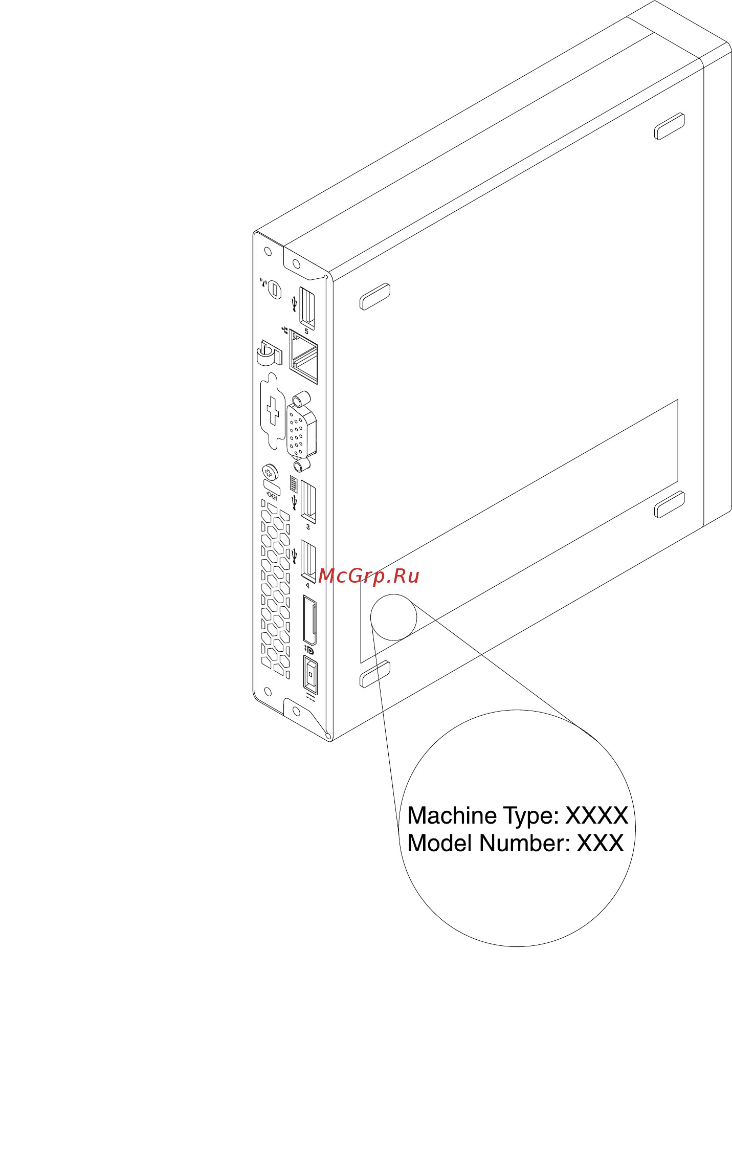 Lenovo ThinkCentre M53 Tiny slim (10DES00A00) [19/156] Расположение наклейки на которой указаны тип и модель компьютера