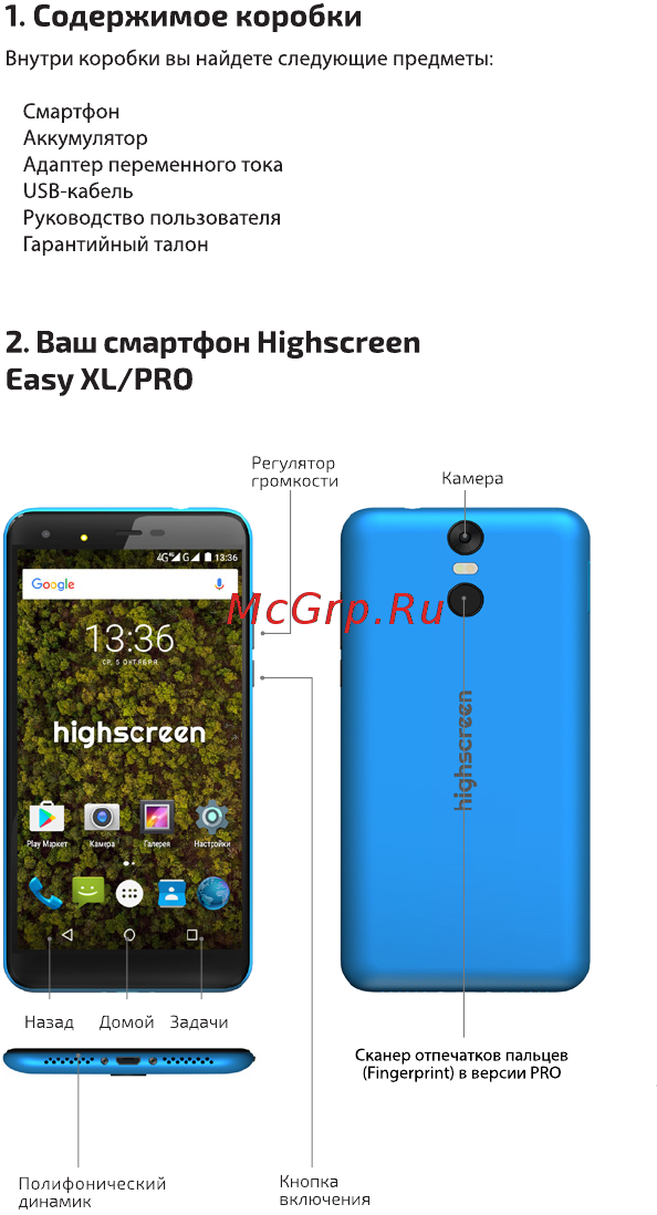 Highscreen Easy XL PRO Gold [4/26] Содержимое коробки