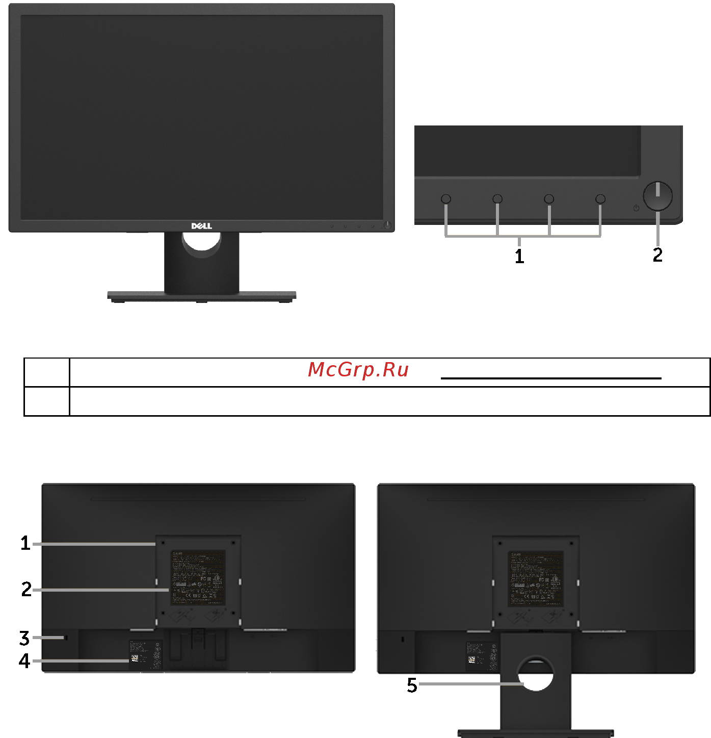 Dell E1916He [8/81] Обозначение компонентов и элементов управления