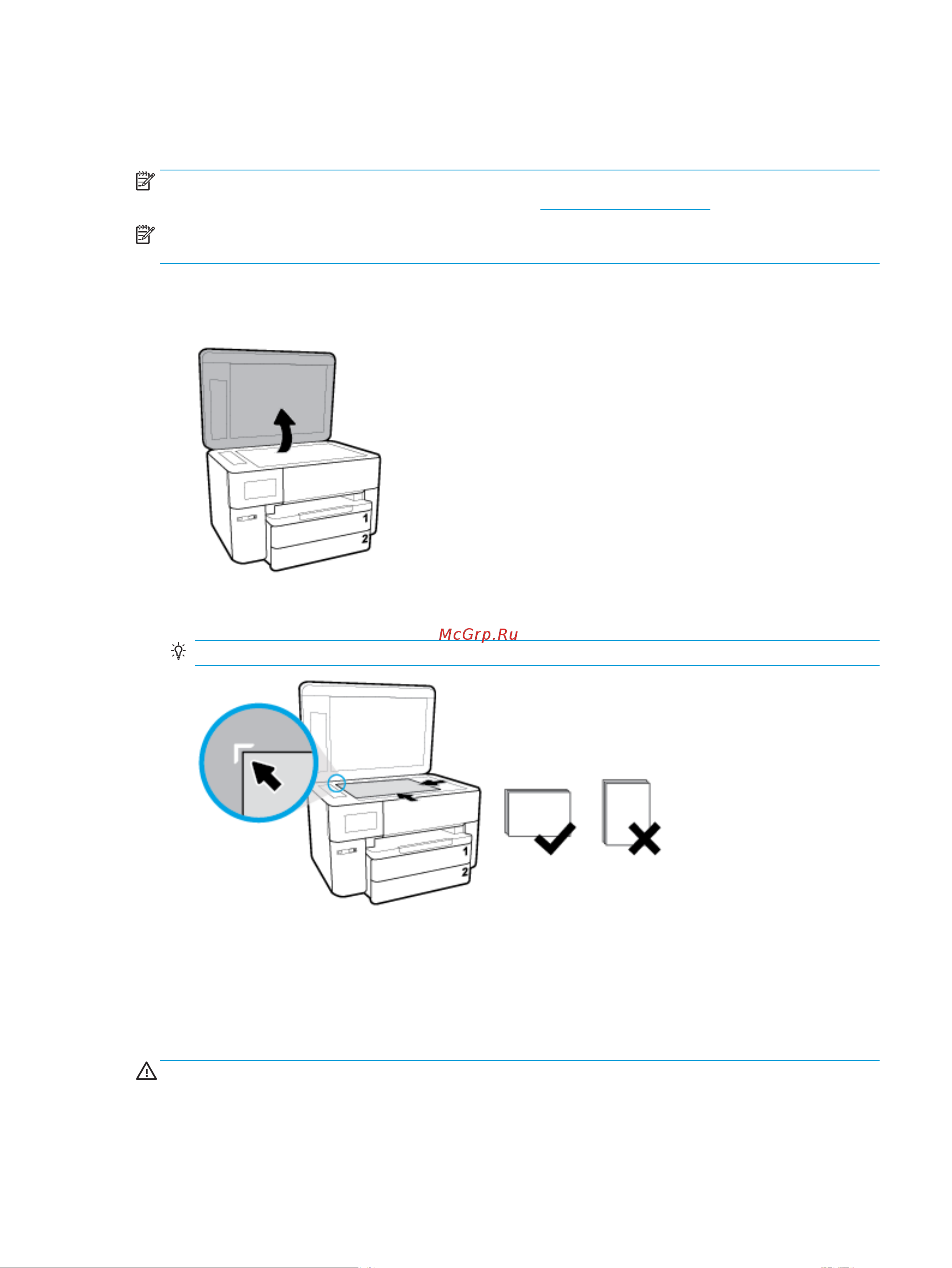 HP Officejet Pro 7740 (G5J 38 A) [40/0] Размещение оригинала на стекле сканера