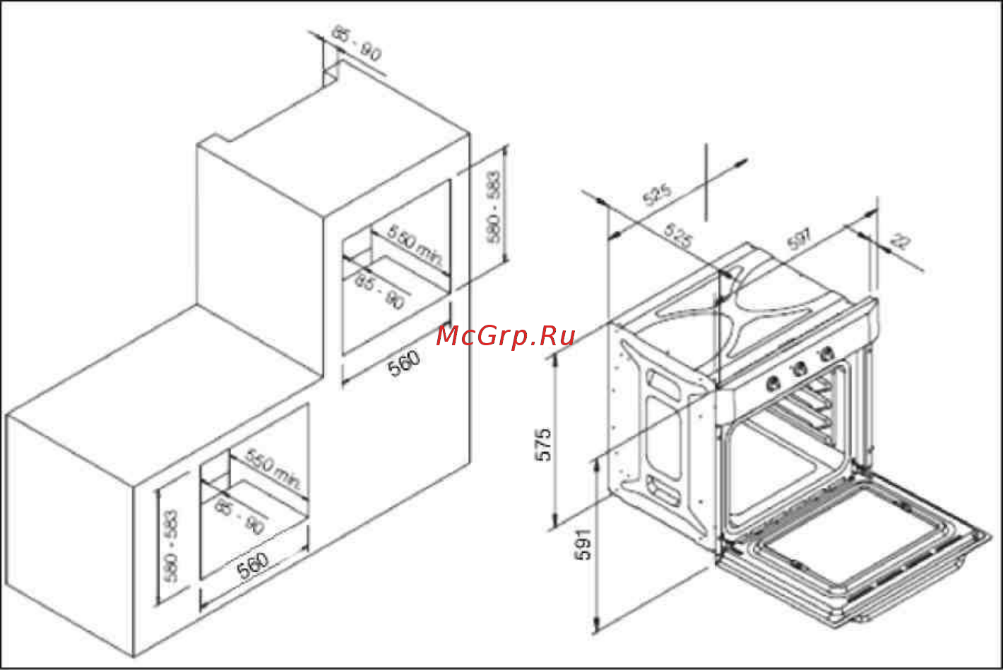Baumatic P620SS [21/29] Установка духовки в кухонный шкаф