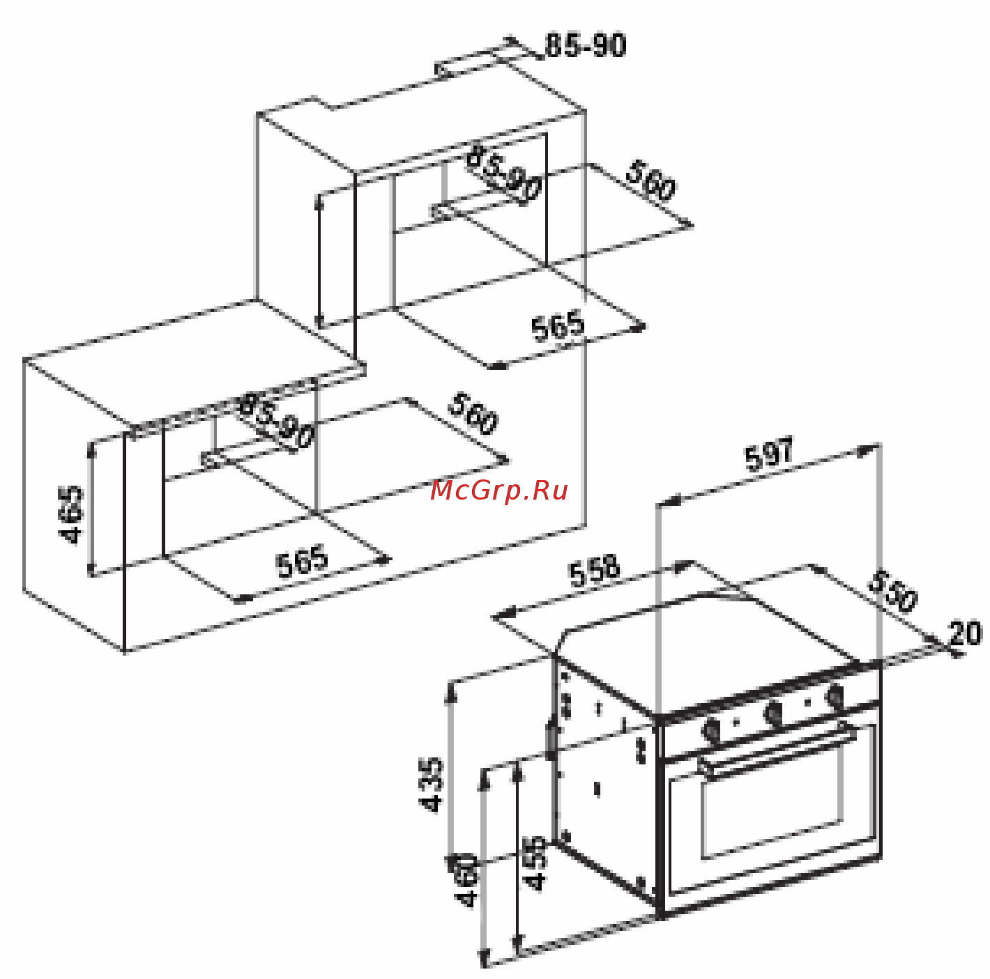 Baumatic P460SS [22/31] Установка духовки в кухонный шкаф