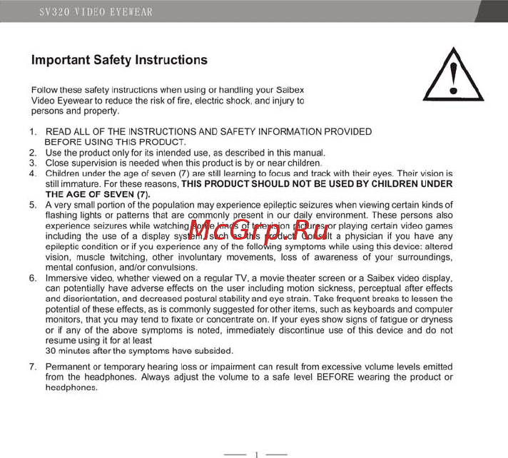 Saibex Видеоочки SV320 Инструкция по эксплуатации онлайн [3/31] 245230