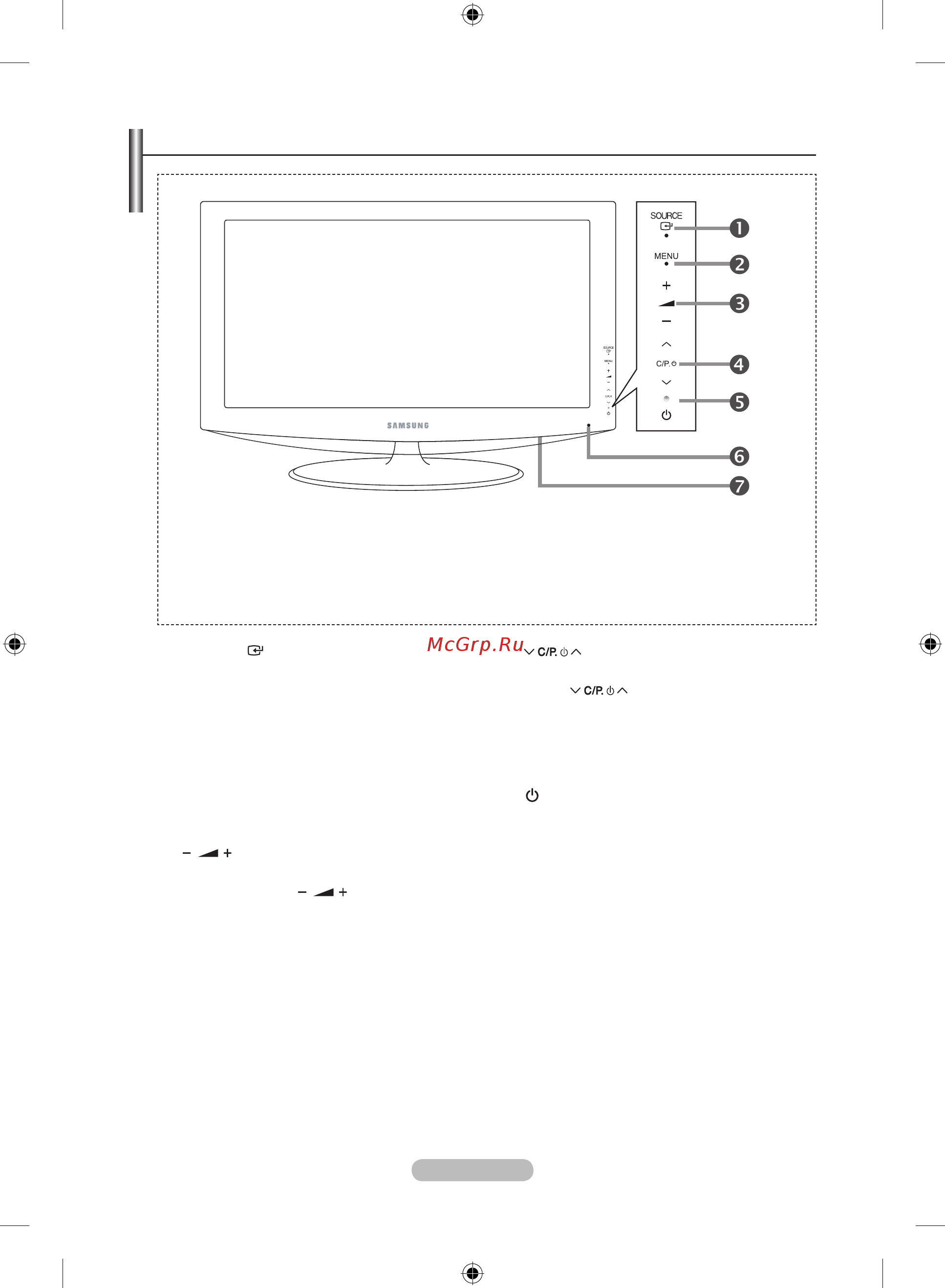 Samsung LE-19R86 BD [6/59] Кнопки на передней панели нажмите каждую из кнопок для управления