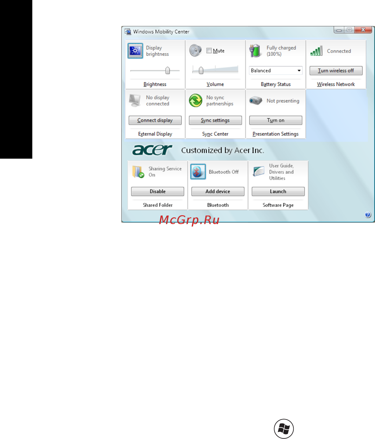 Acer FR1100-704G25Mi [38/116] Windows mobility center