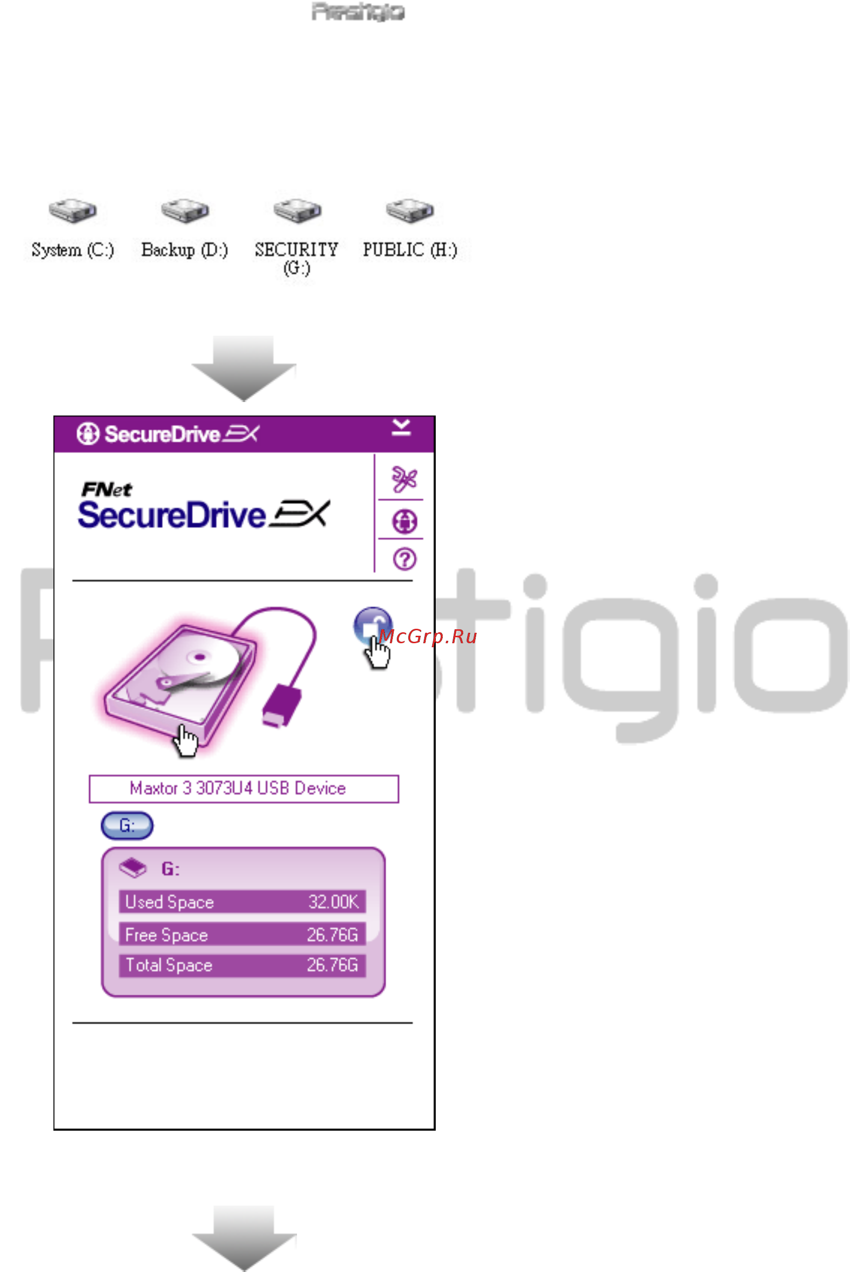 Prestigio Styl.100GB 1.8'' BR [15/38] Вход и выход из зоны безопасности