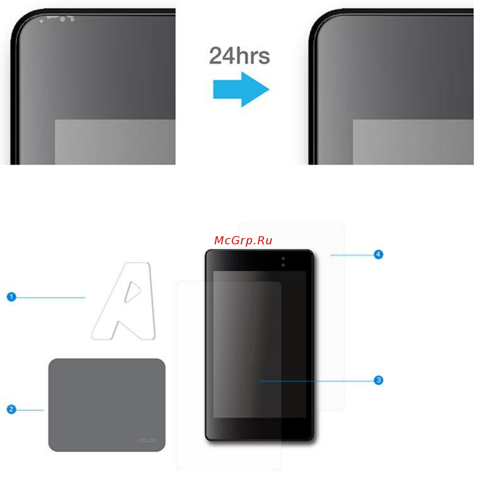 Asus 90XB00KP-BSC010 [3/4] Две защитные пленки в одном комплекте с чистящей салфеткой и средством удаления пузырей