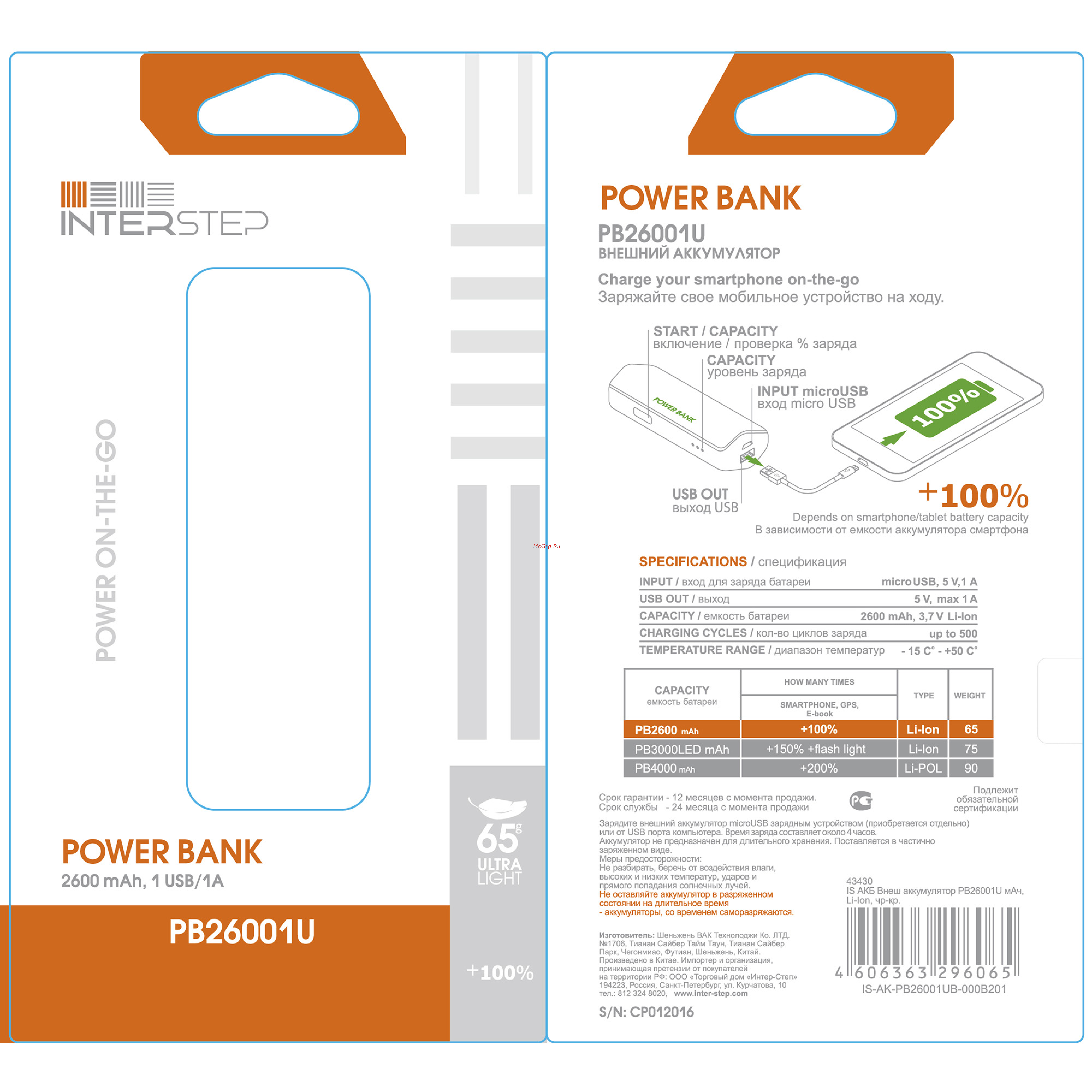 Inter-Step PB26001U 2600 mAh Белый Инструкция по эксплуатации онлайн