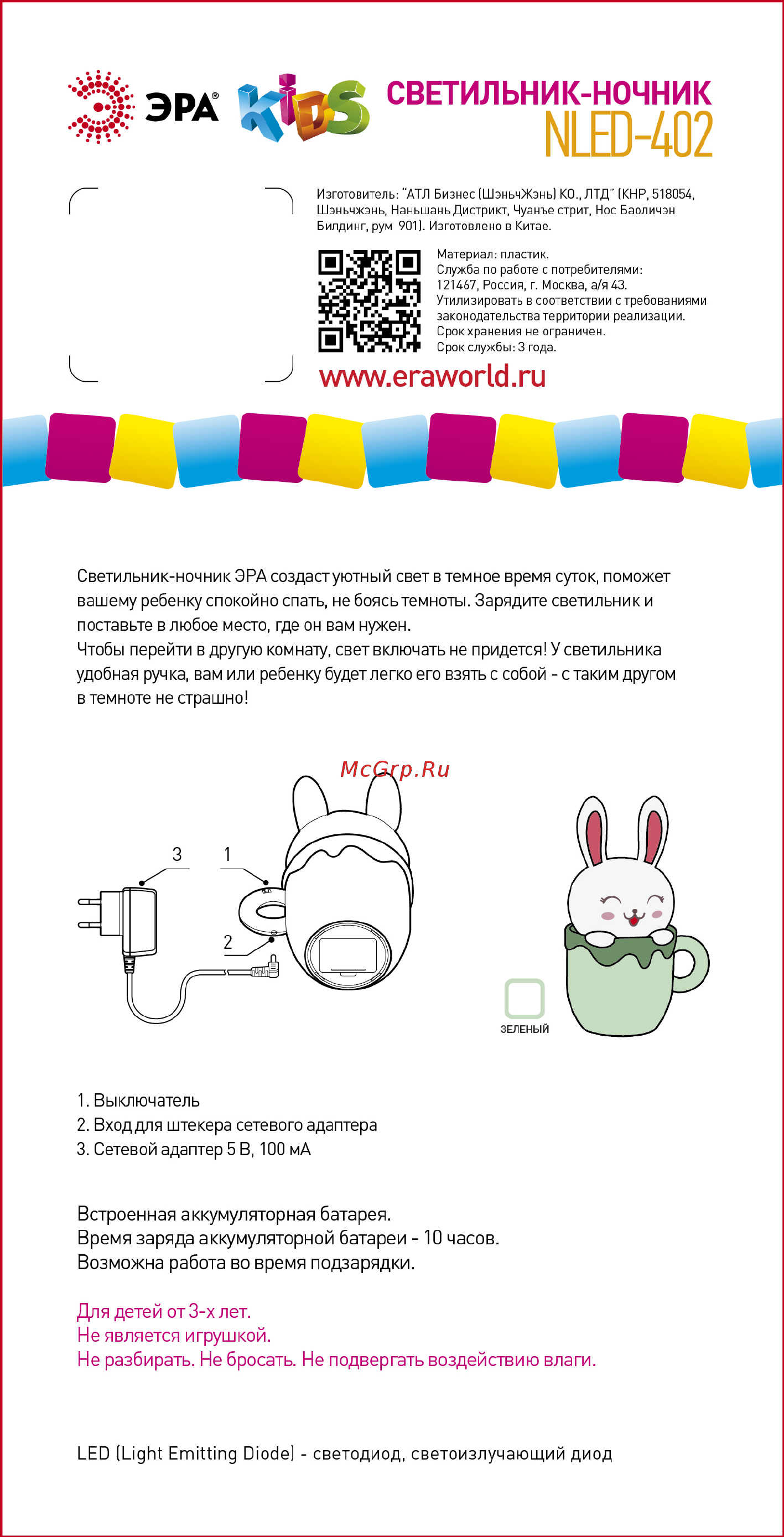 Era NLED-402-0.5W-GR Инструкция по эксплуатации онлайн