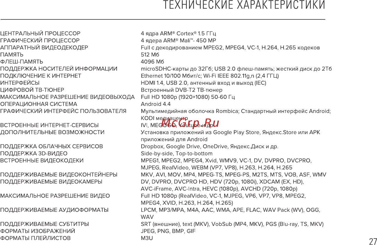 Rombica Smart T2 v01 c DVB-T2 тюнером (SBQ-TV805) [28/32] Технические характеристики