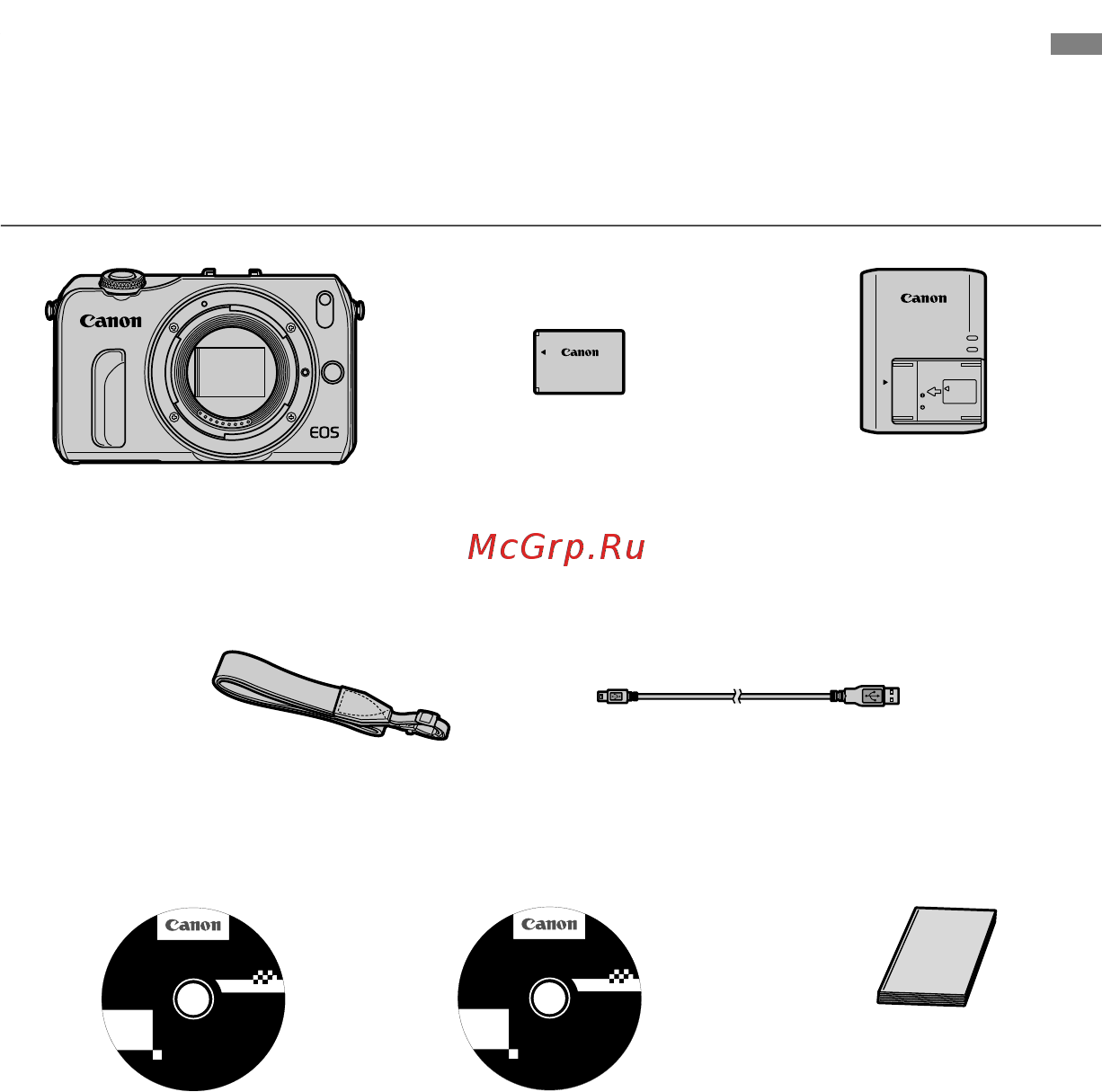 Canon EOS M kit (EF-M 18-55mm+90EX) Black [4/104] Контрольный список комплекта поставки