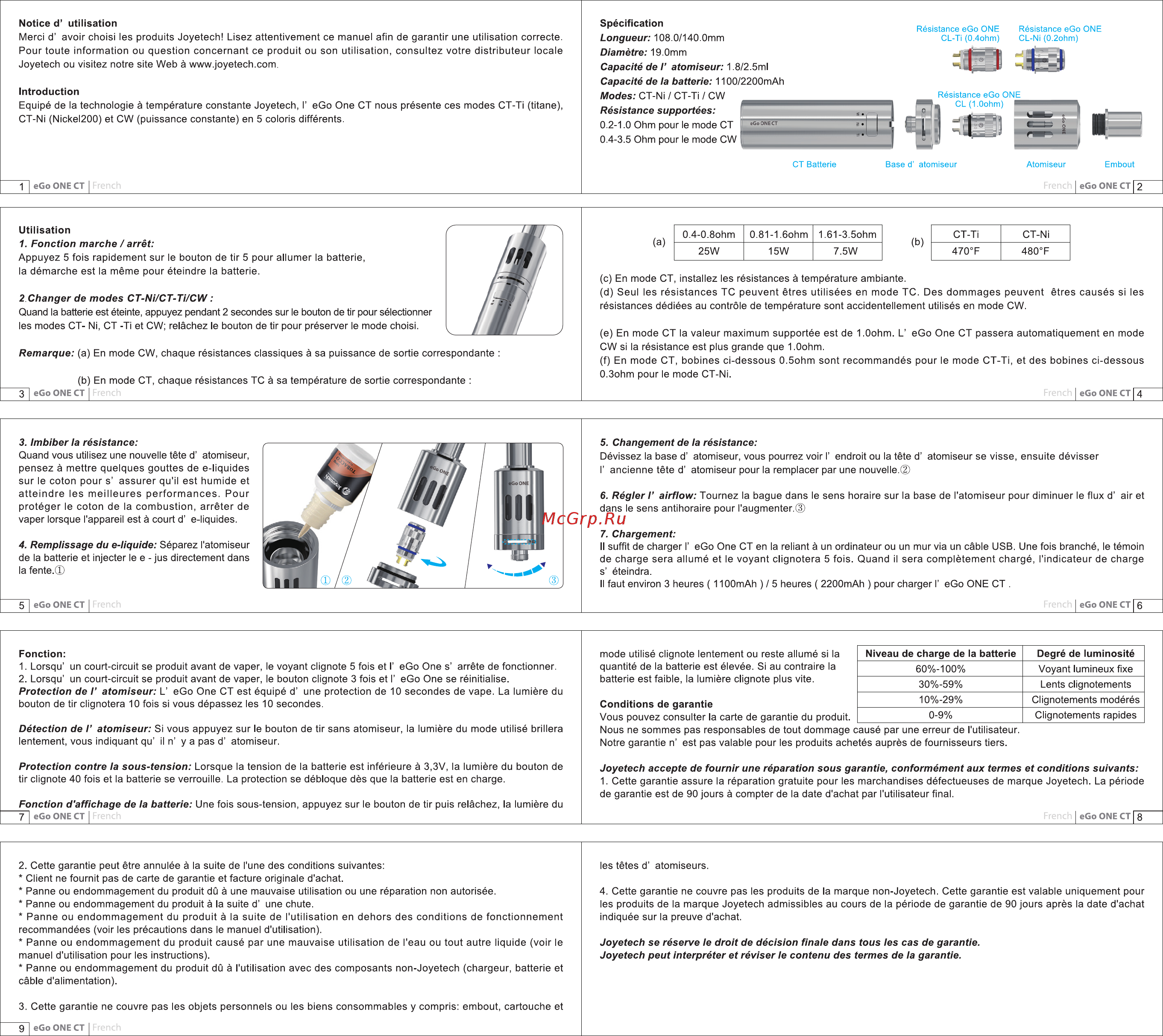 Joyetech eGo One СT, 2200 mAh, 2.5 мл, стальной Инструкция по эксплуатации онлайн [2/5] 254530