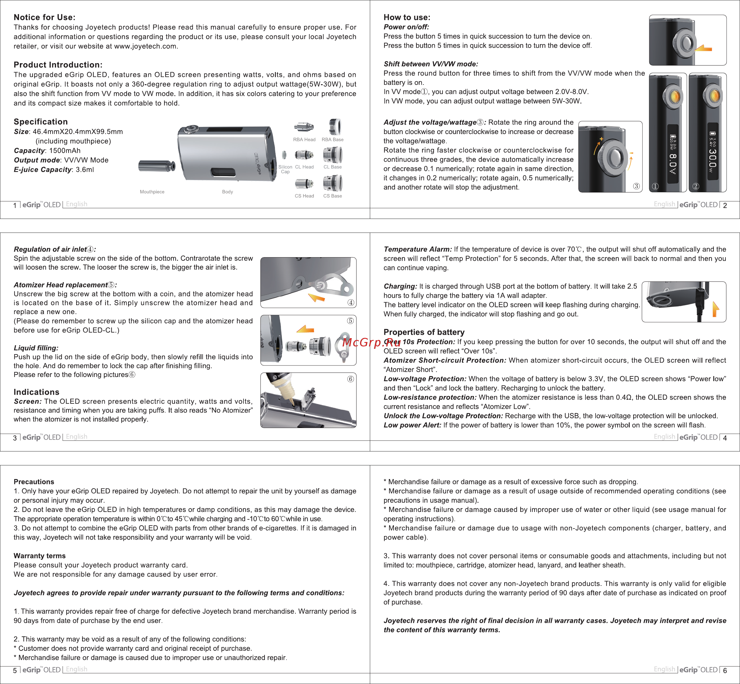 Joyetech eGrip OLED, 1500 mAh, бирюзовый [2/6] How to use