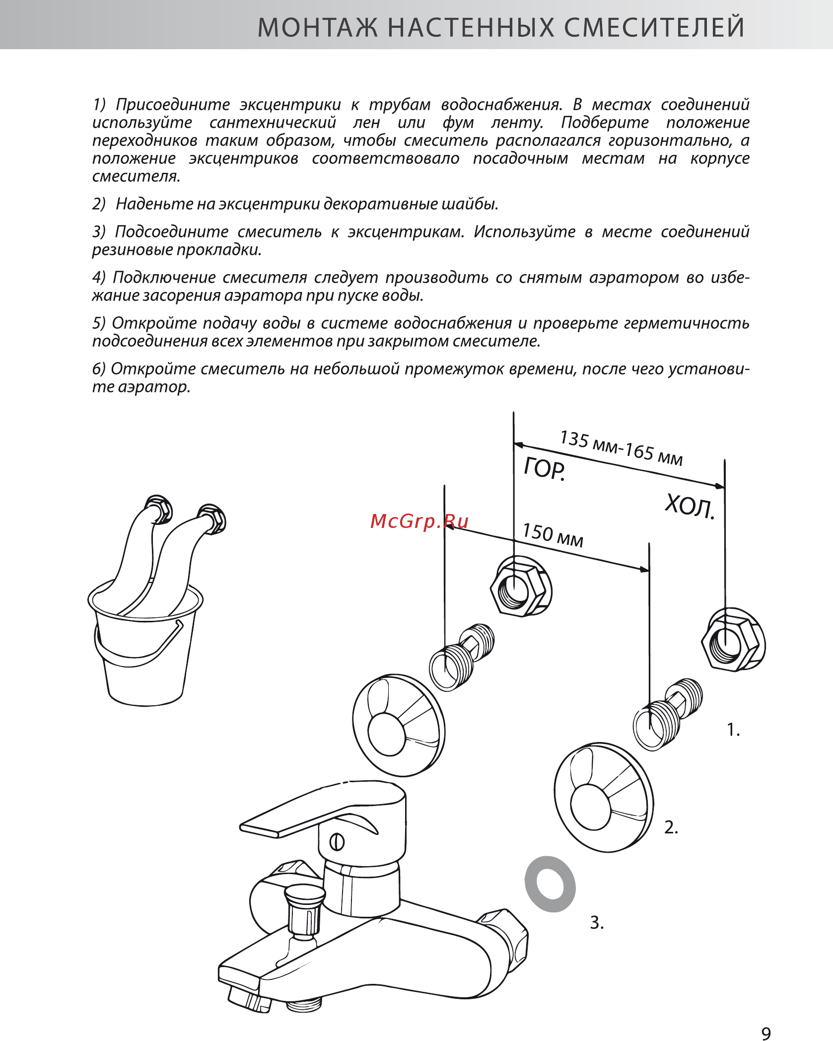 Konner Space SPC2000 [9/16] Монтаж настенных смесителей