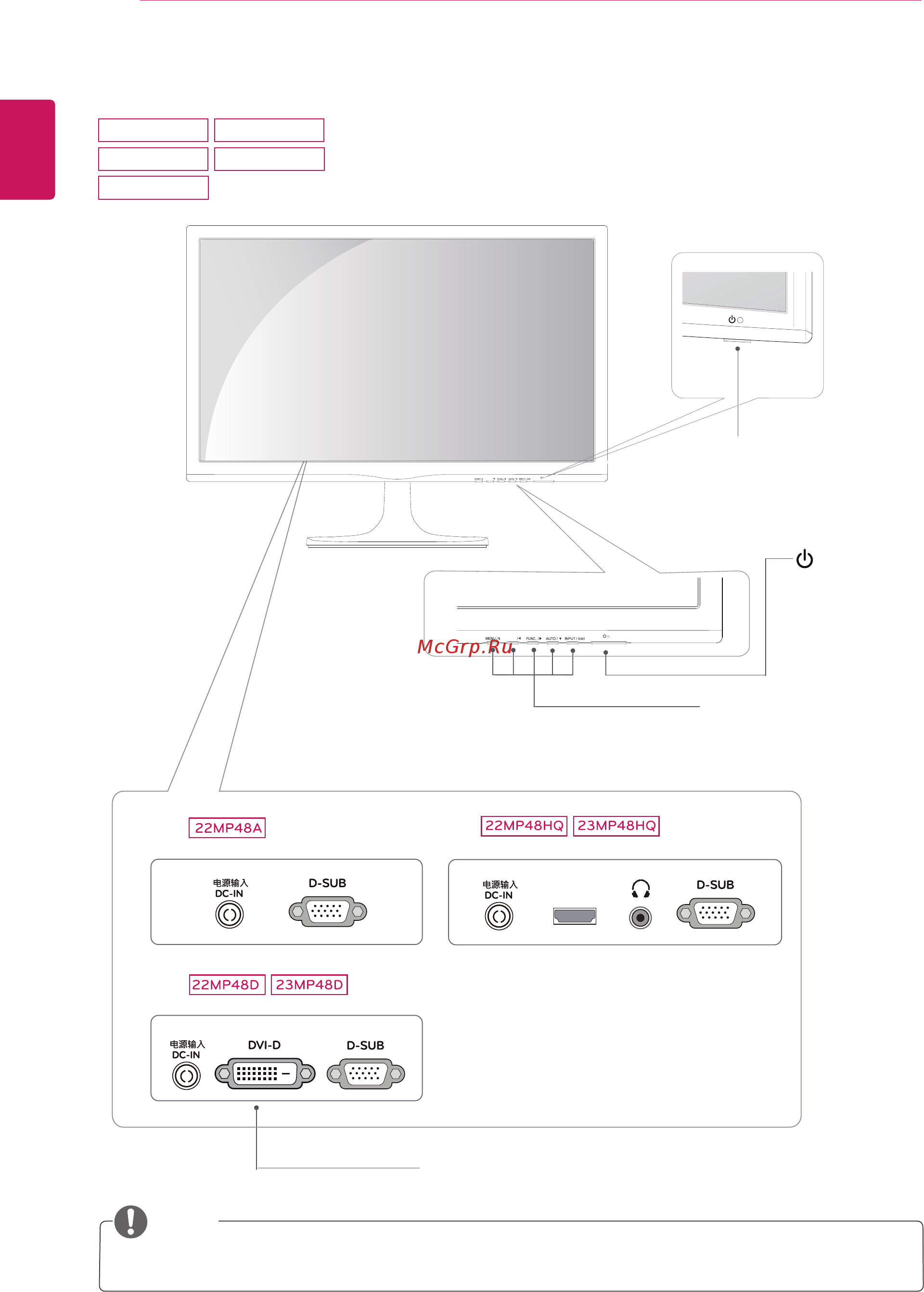LG 23MP48HQ [6/44] Parts and buttons