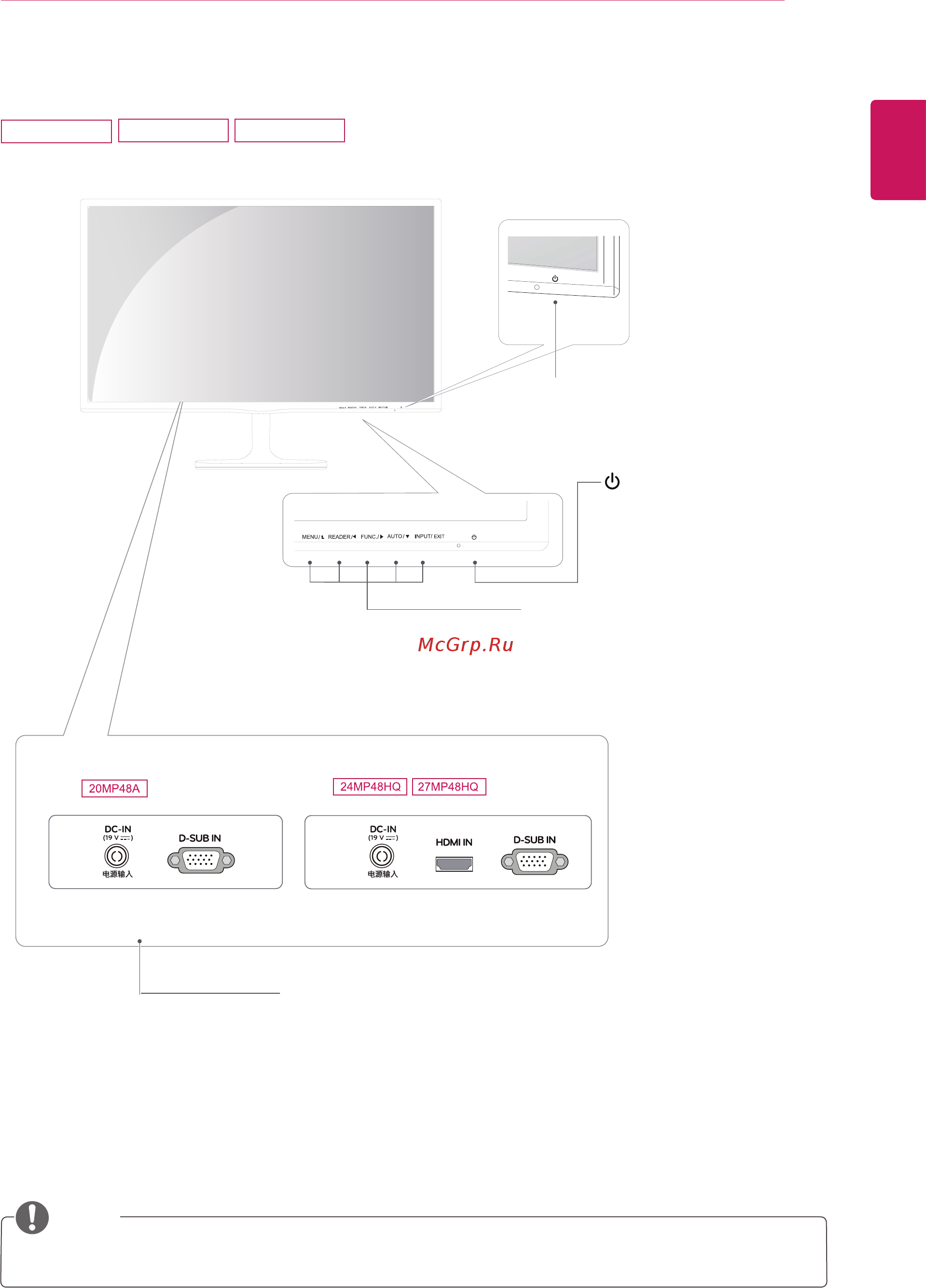 LG 23MP48HQ [7/44] Parts and buttons