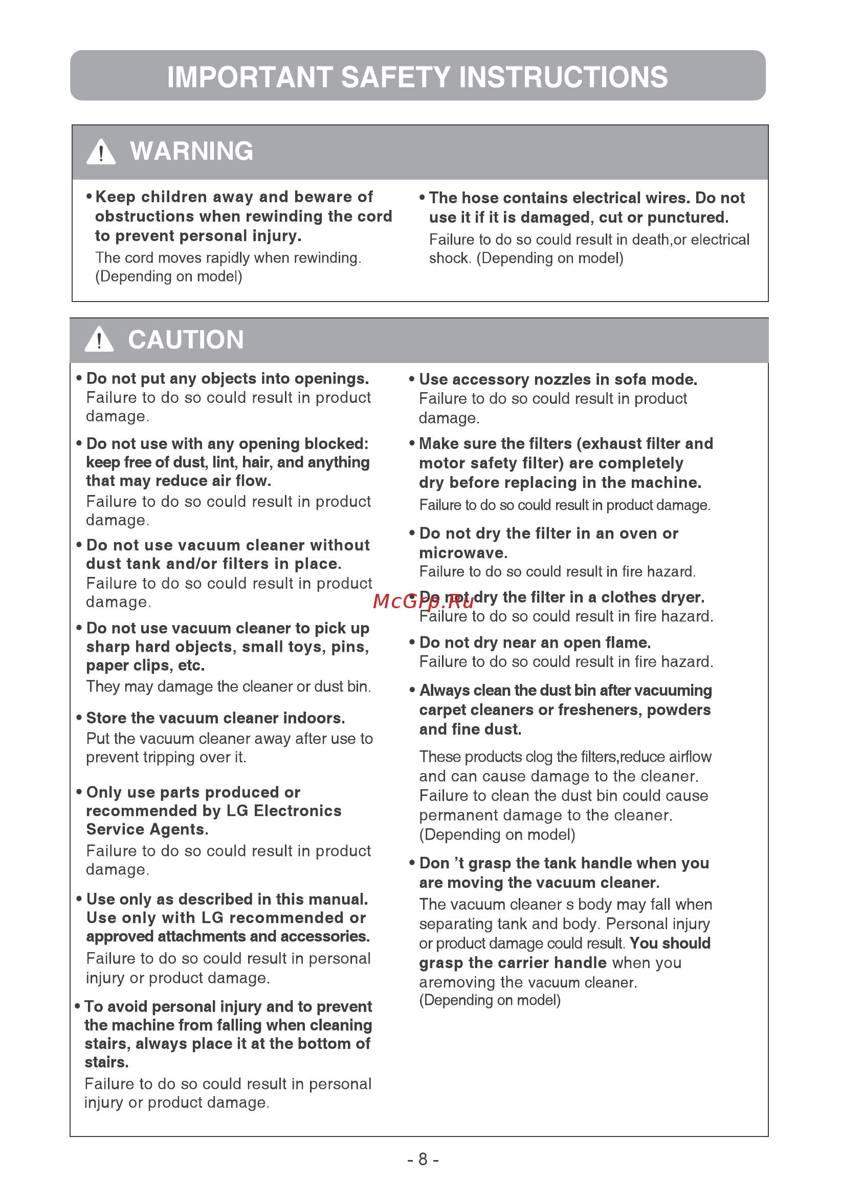 LG VK 69661 N красный [8/40] Important safety instructions