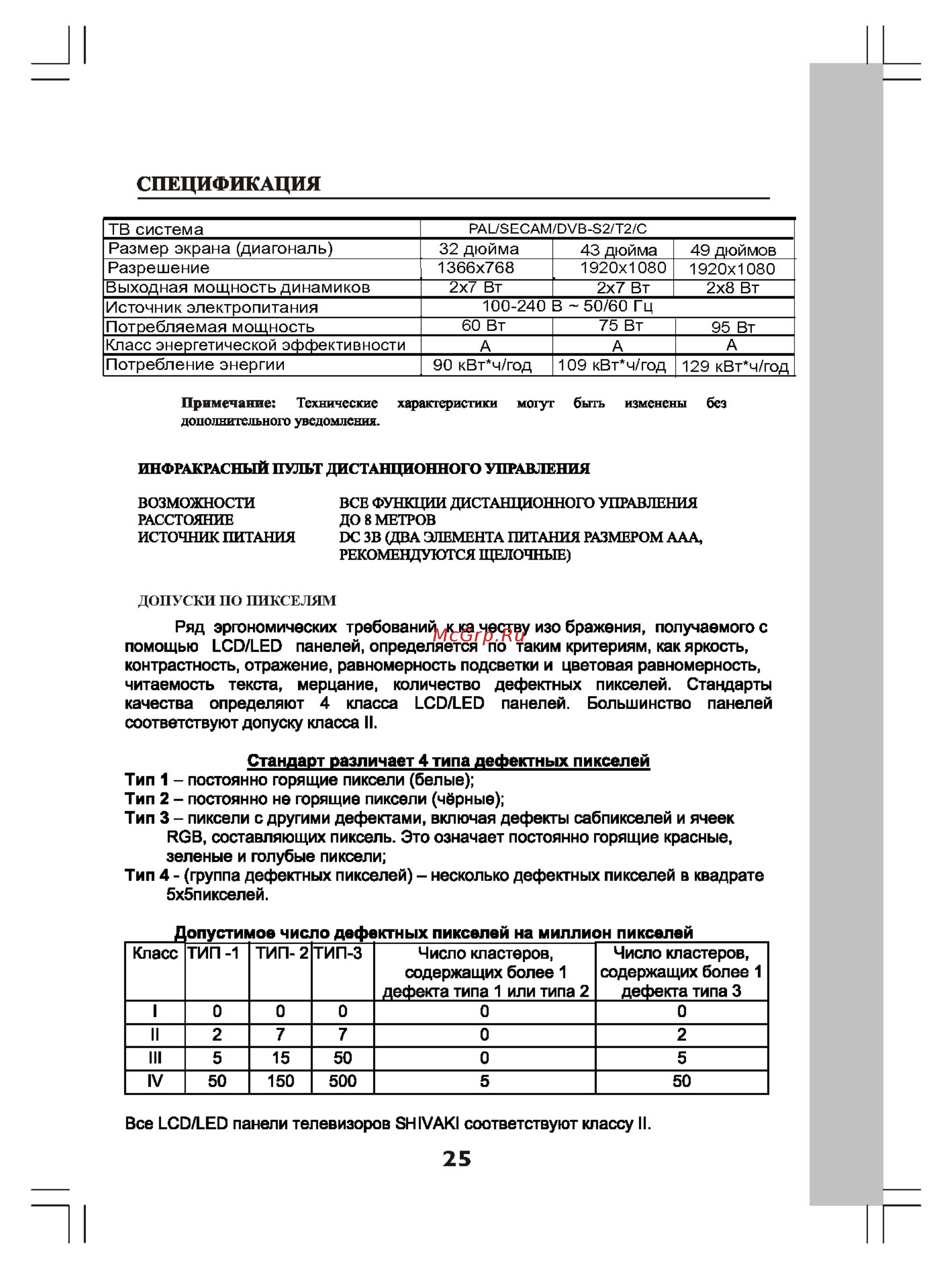 Shivaki STV-43LED16 [27/28] Спецификация