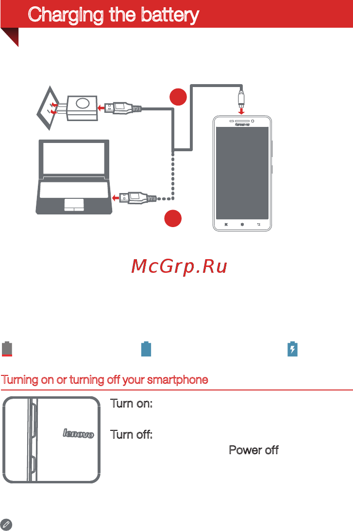 Lenovo A5000 2Sim 8Gb 3G [6/17] Charging the battery