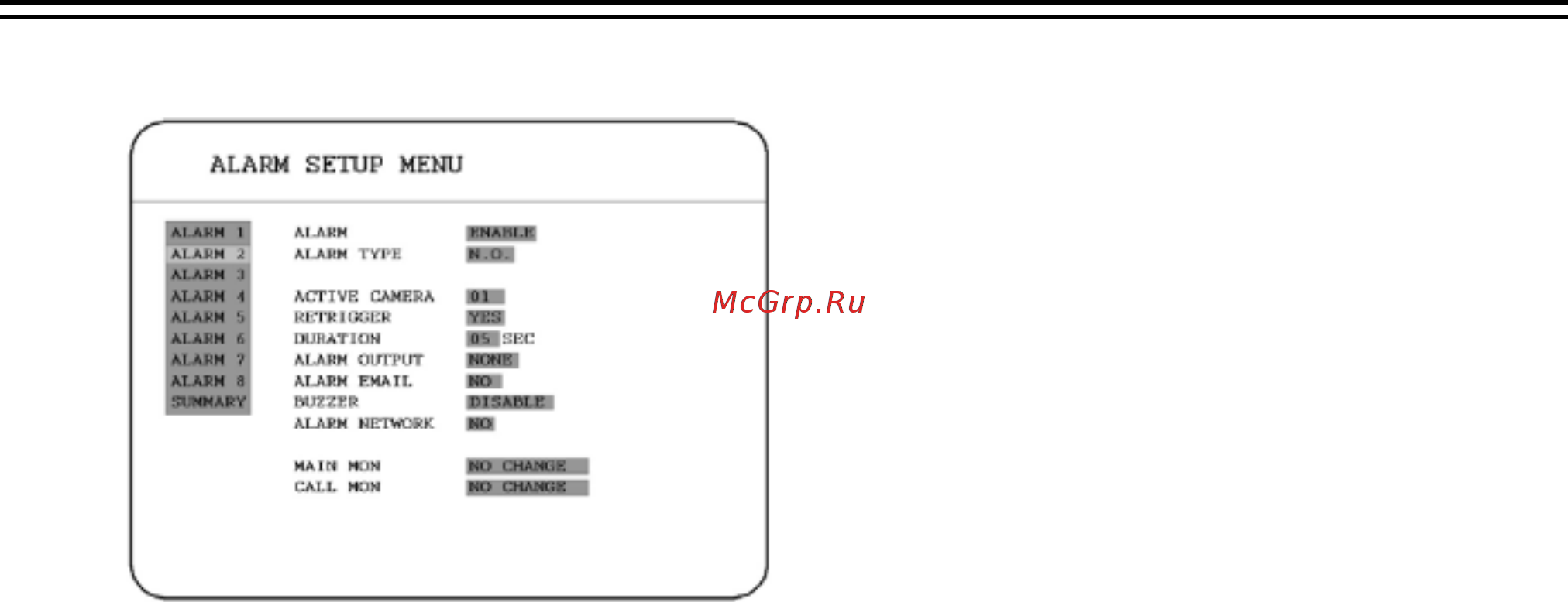 Everfocus EDR410M [37/81] Alarm setup menu меню настройки тревожного сигнала