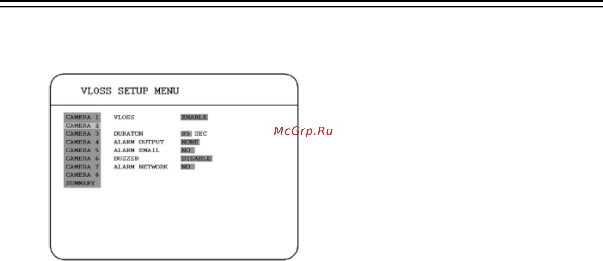Everfocus EDR410M [42/81] Vloss setup menu меню потери видеосигнала
