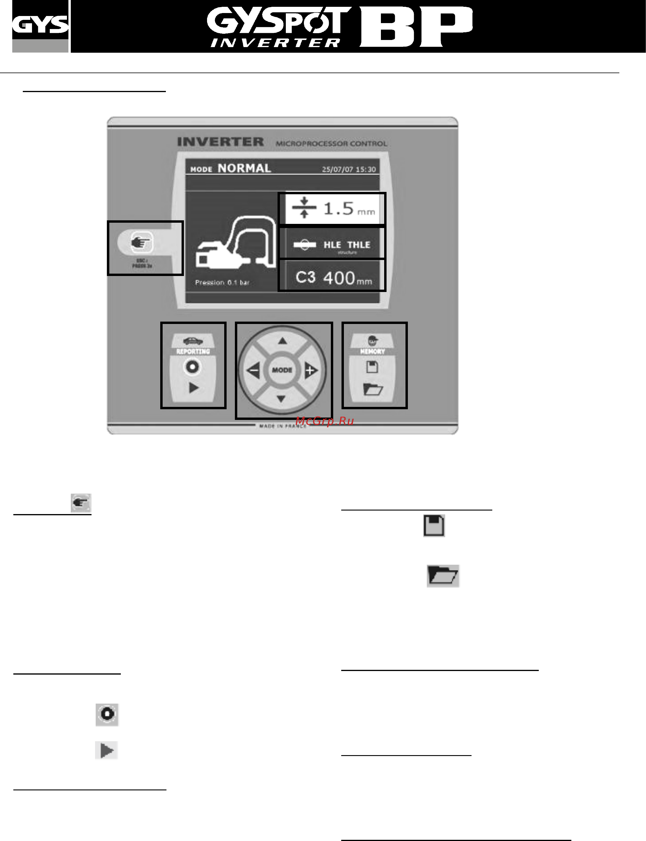 Gys GYSPOT INVERTER BP.LCX-s7 [7/31] Работа аппарата