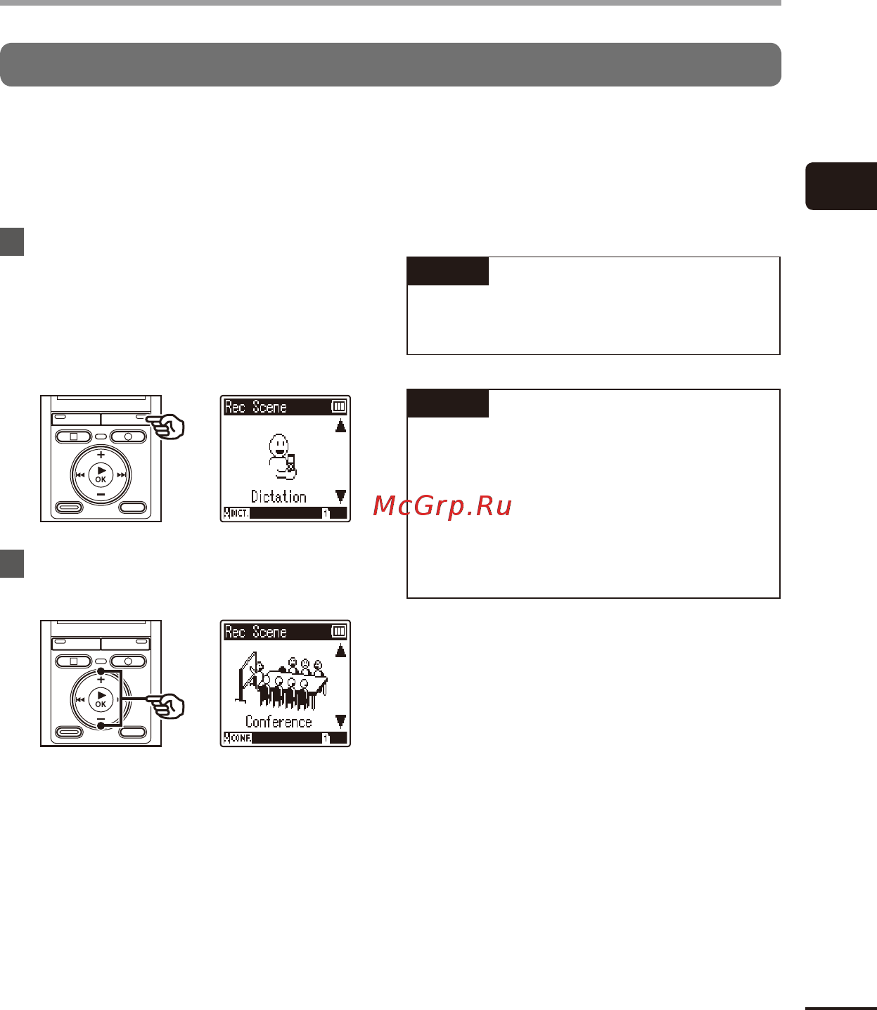 Olympus VN-731PC 2Gb + микрофон TP8, серебристый [23/67] Changing the recording scene rec scene