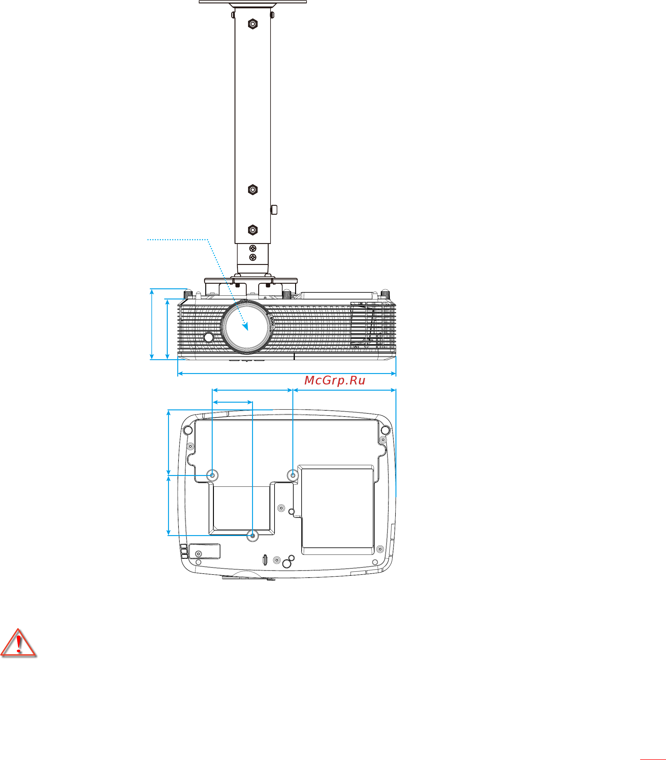 Optoma X345 [61/72] Размеры проектора и потолочная установка