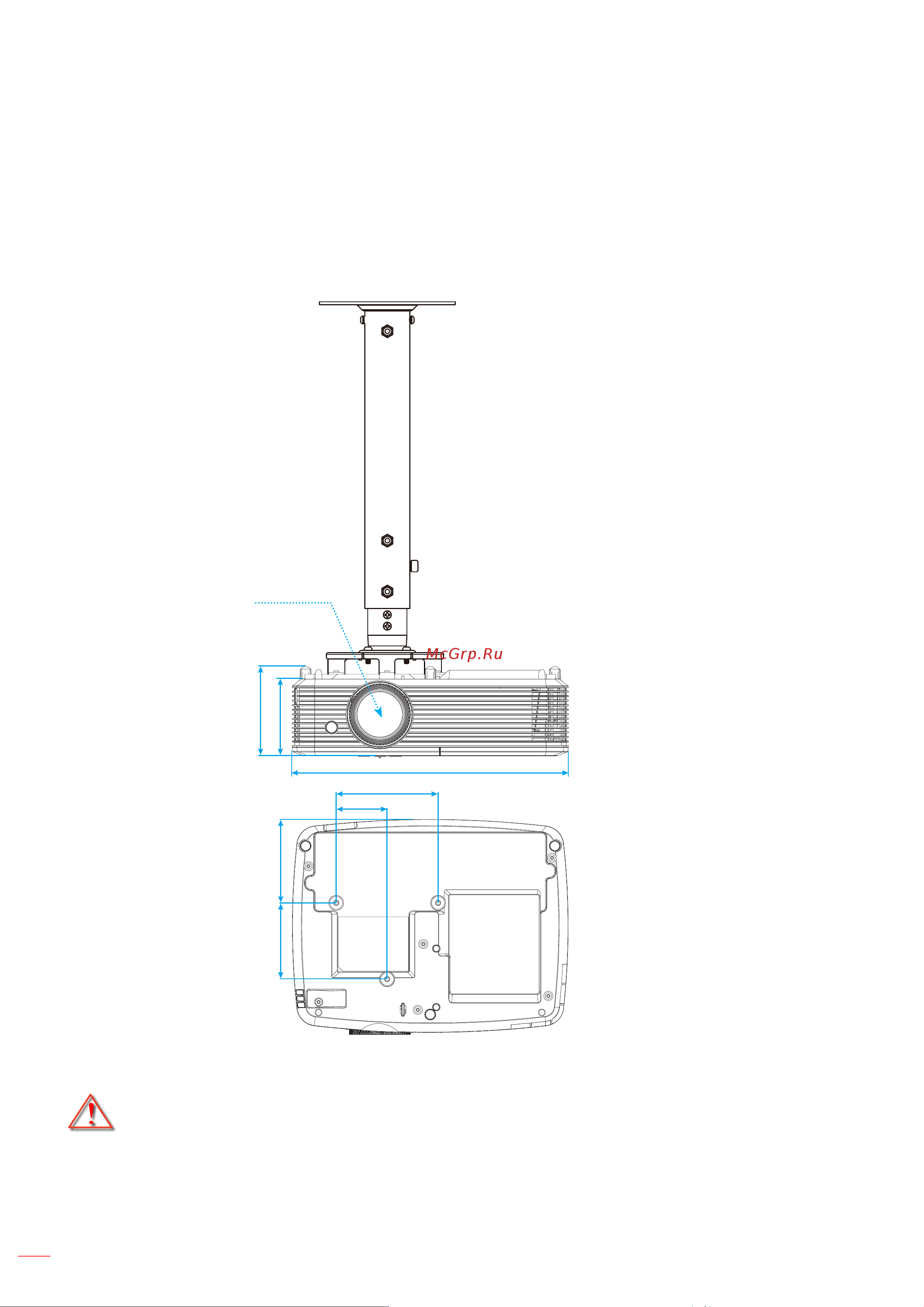Optoma X341 [50/59] Размеры проектора и потолочная установка