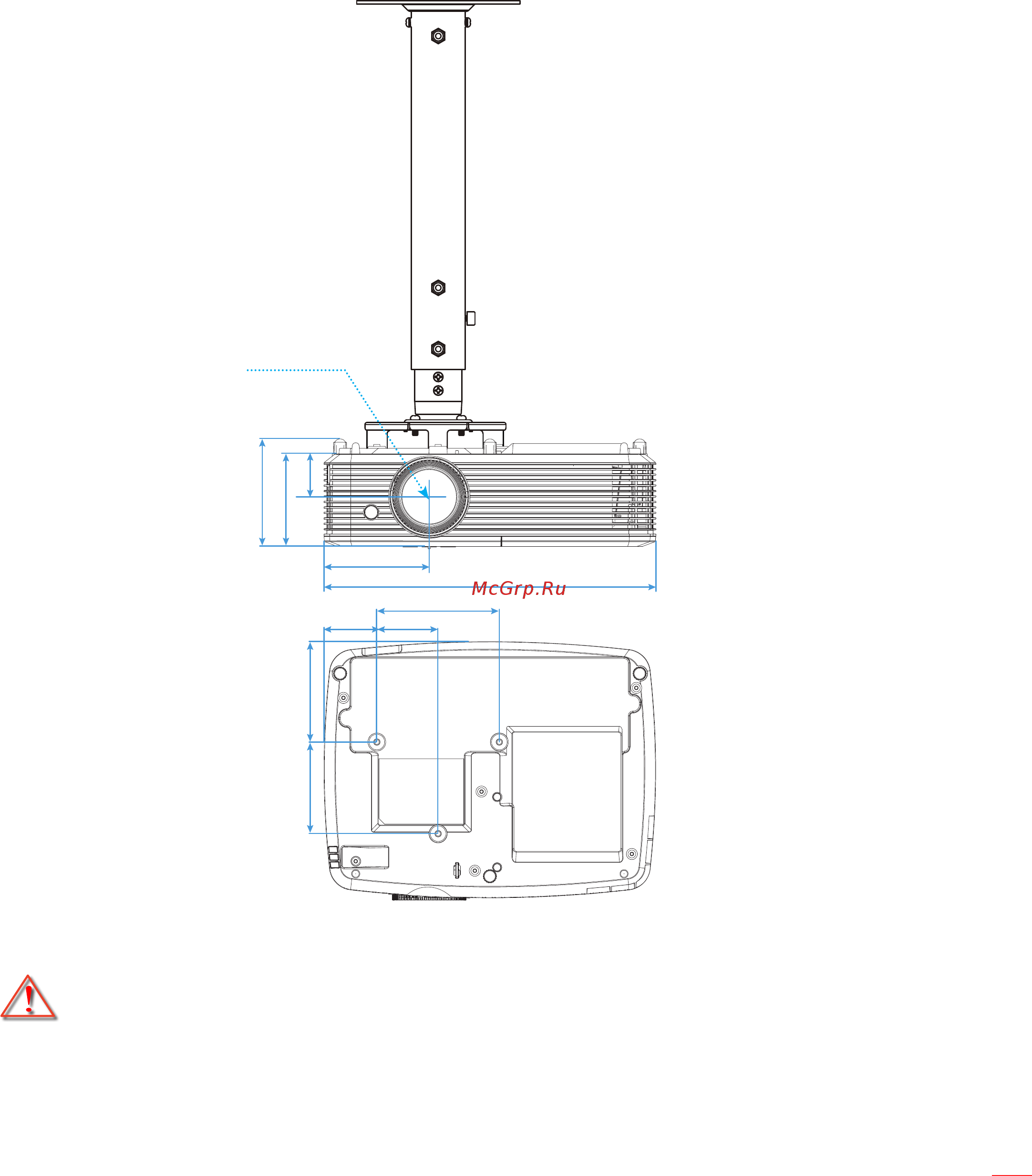 Optoma HD142X [45/56] Размеры проектора и потолочная установка