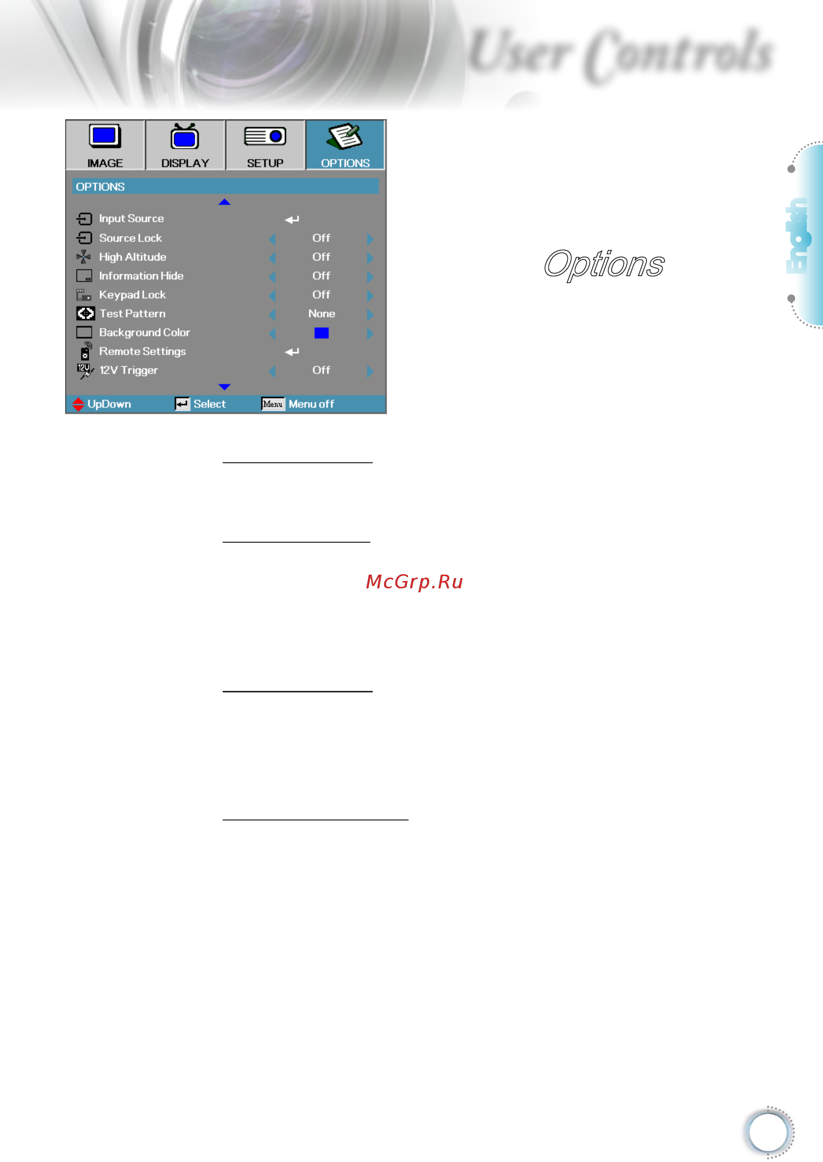 Optoma DH1017 [43/87] User controls
