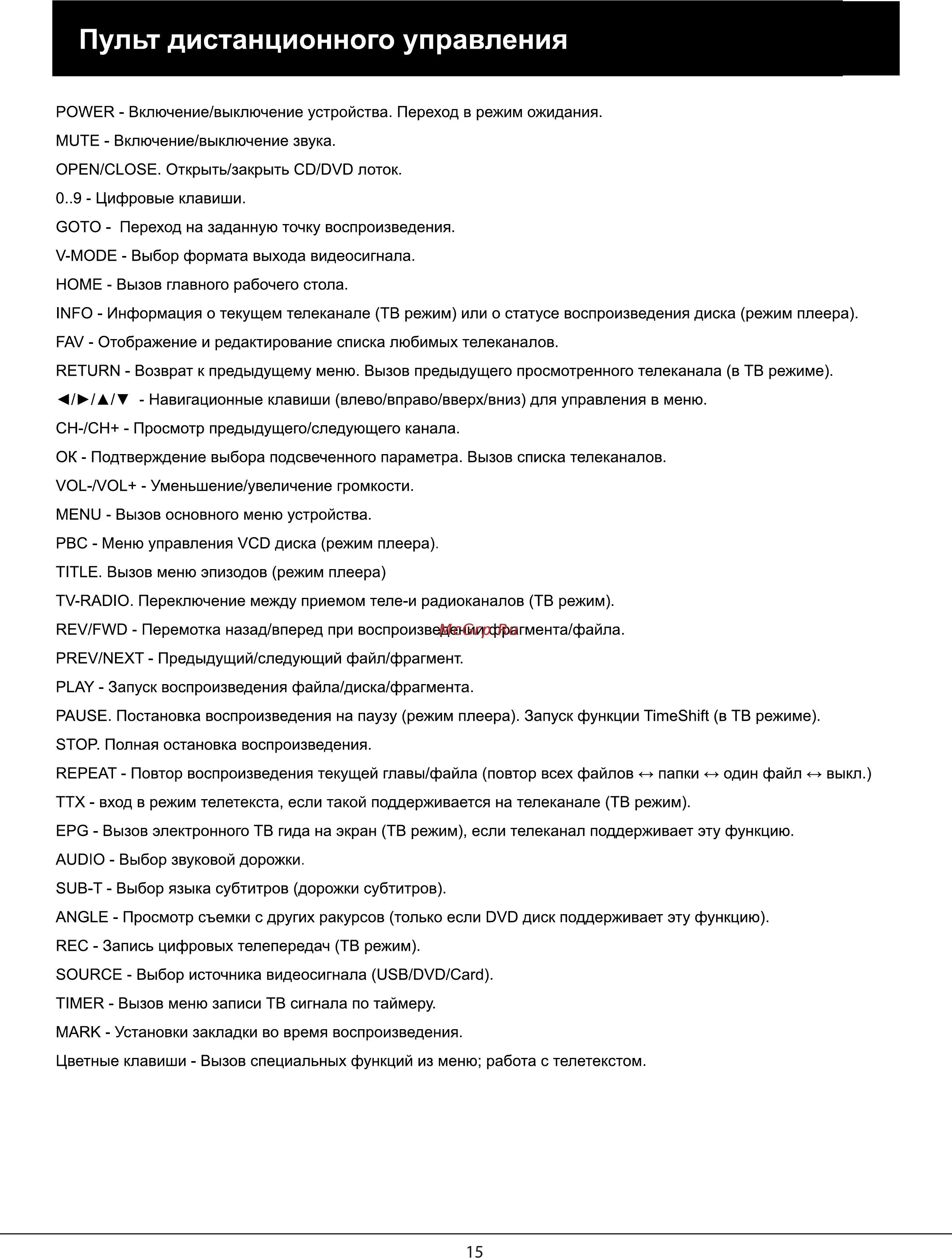Rolsen RDB-303 [15/40] Пульт дистанционного управления