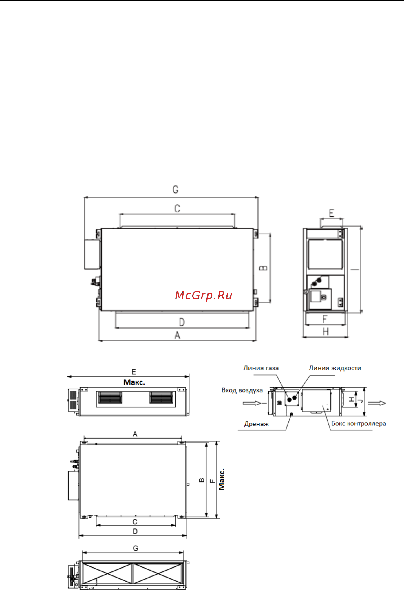 Pioneer KFD48GW/KON48GW [12/44] Монтаж внутреннего блока 4 габариты внутренних блоков