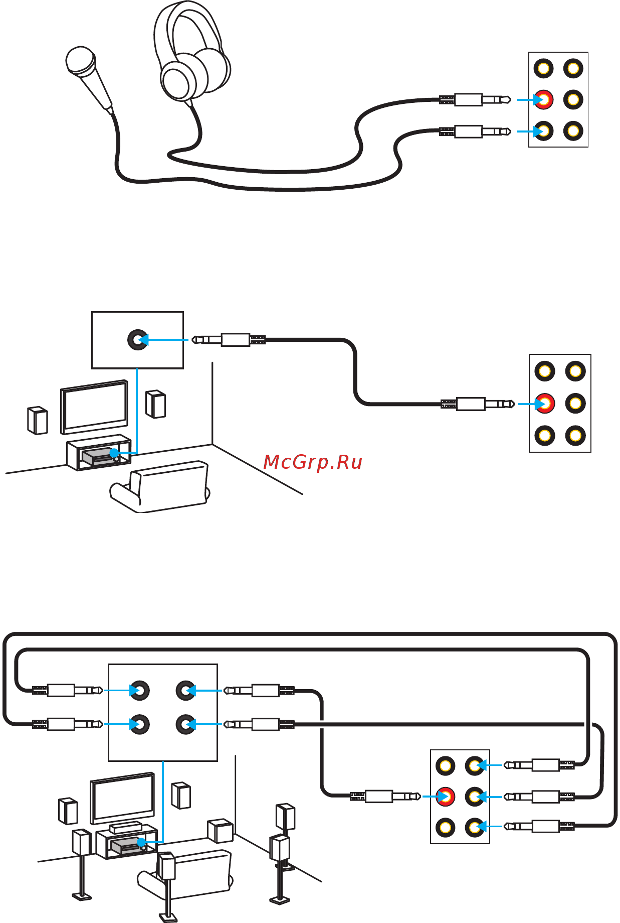 MSI B350 GAMING PLUS [22/83] Audio jacks to 7 channel speakers diagram