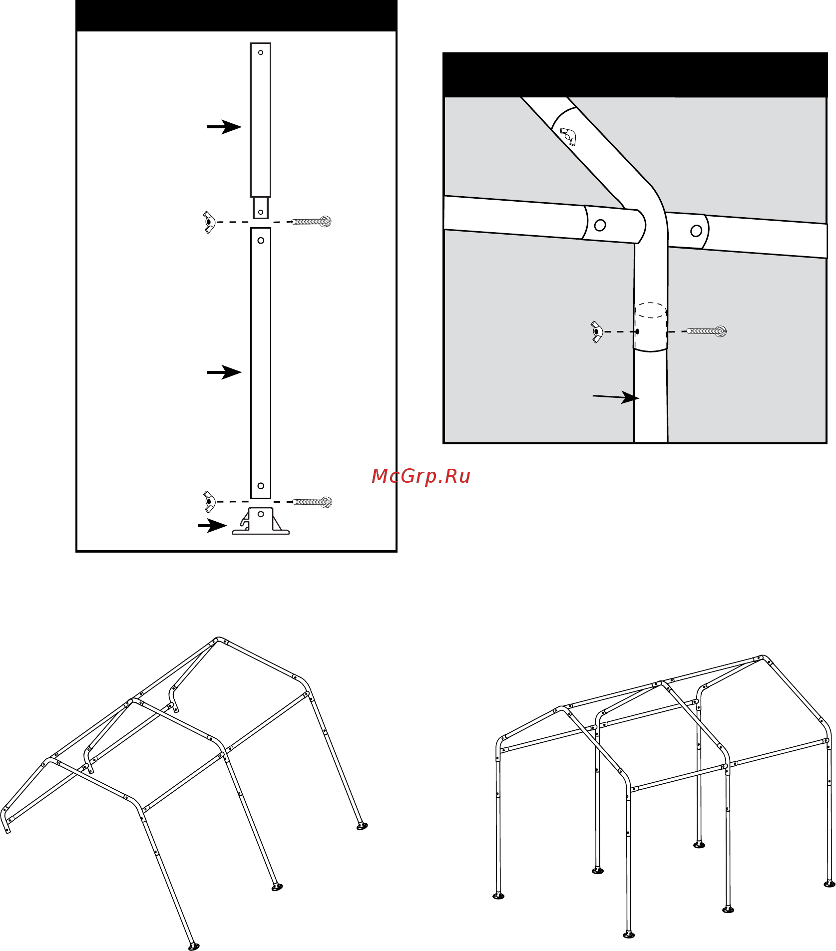 Shelterlogic 1,8x2,4x2м [5/10] Сборка опорных стоек и их присоединение к раме крыши