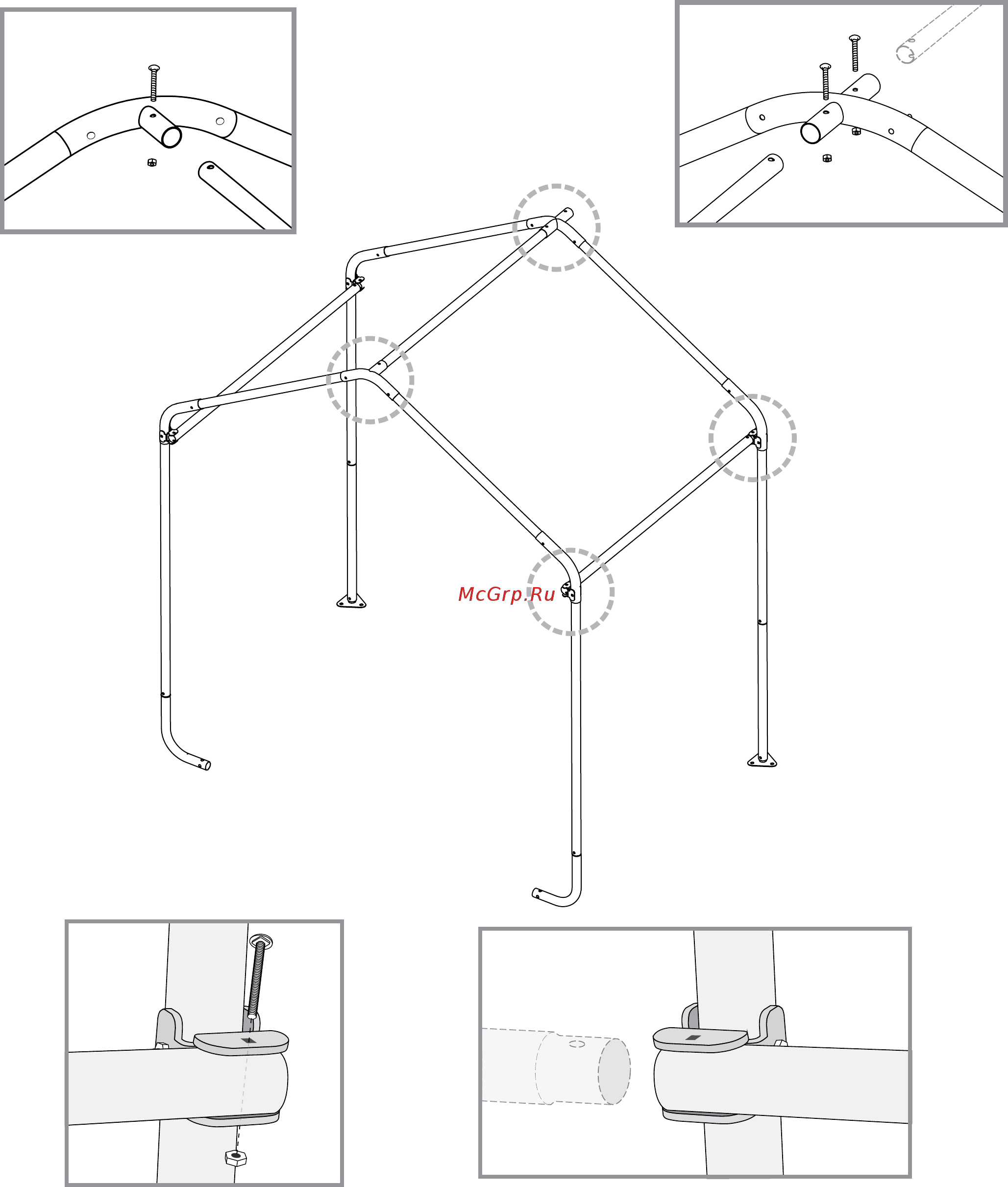Shelterlogic 1.8х3х2м, скатная крыша 70403 [5/12] X stabilizers 800938 рейки в зажимах закрепите болтами 03032 не крепите болтами зажимы и серединные арки пока не присоедините следующие рейки