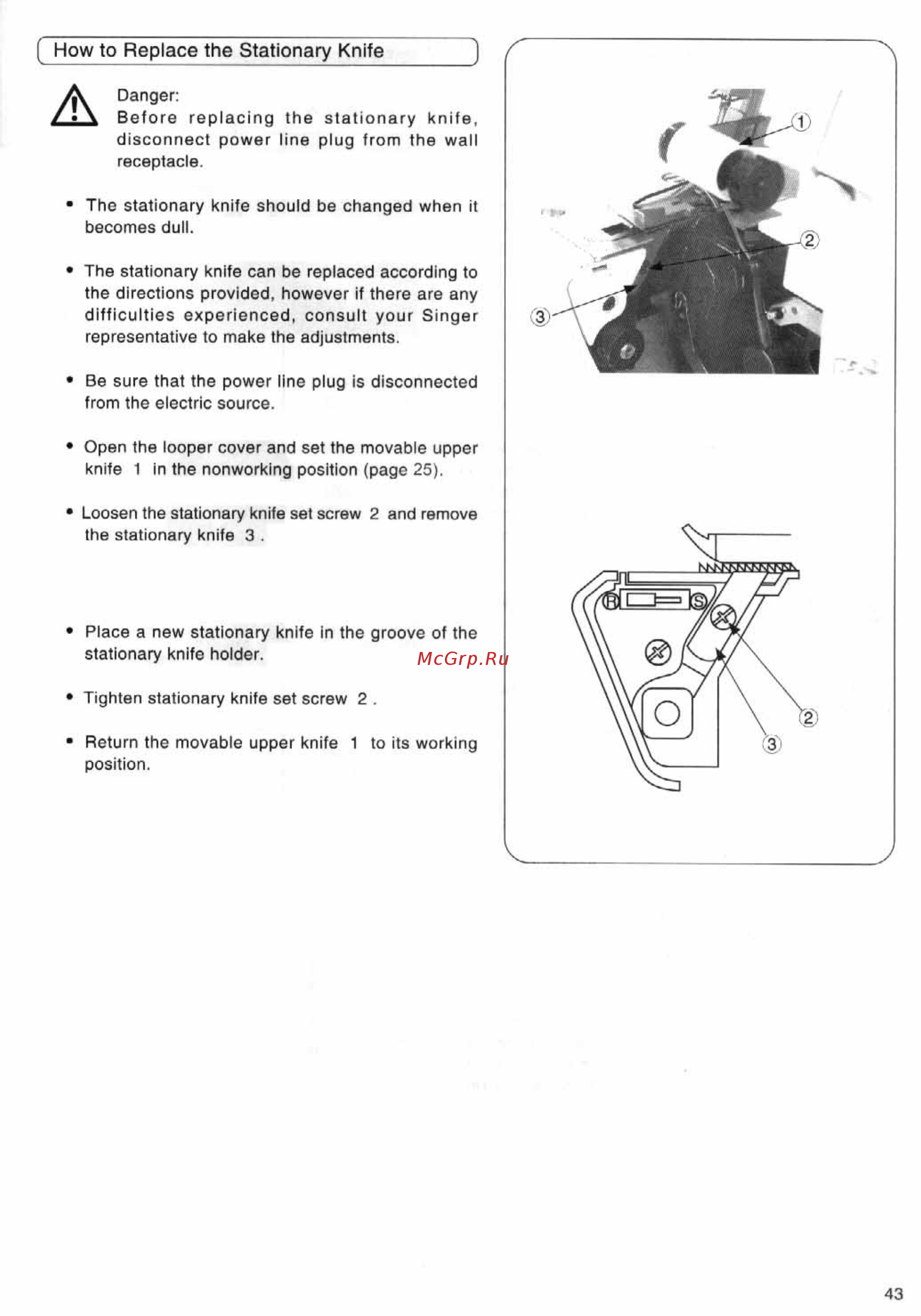 Singer 14SH654 FINISHING TOUCH [44/48] How to replace the stationary knife