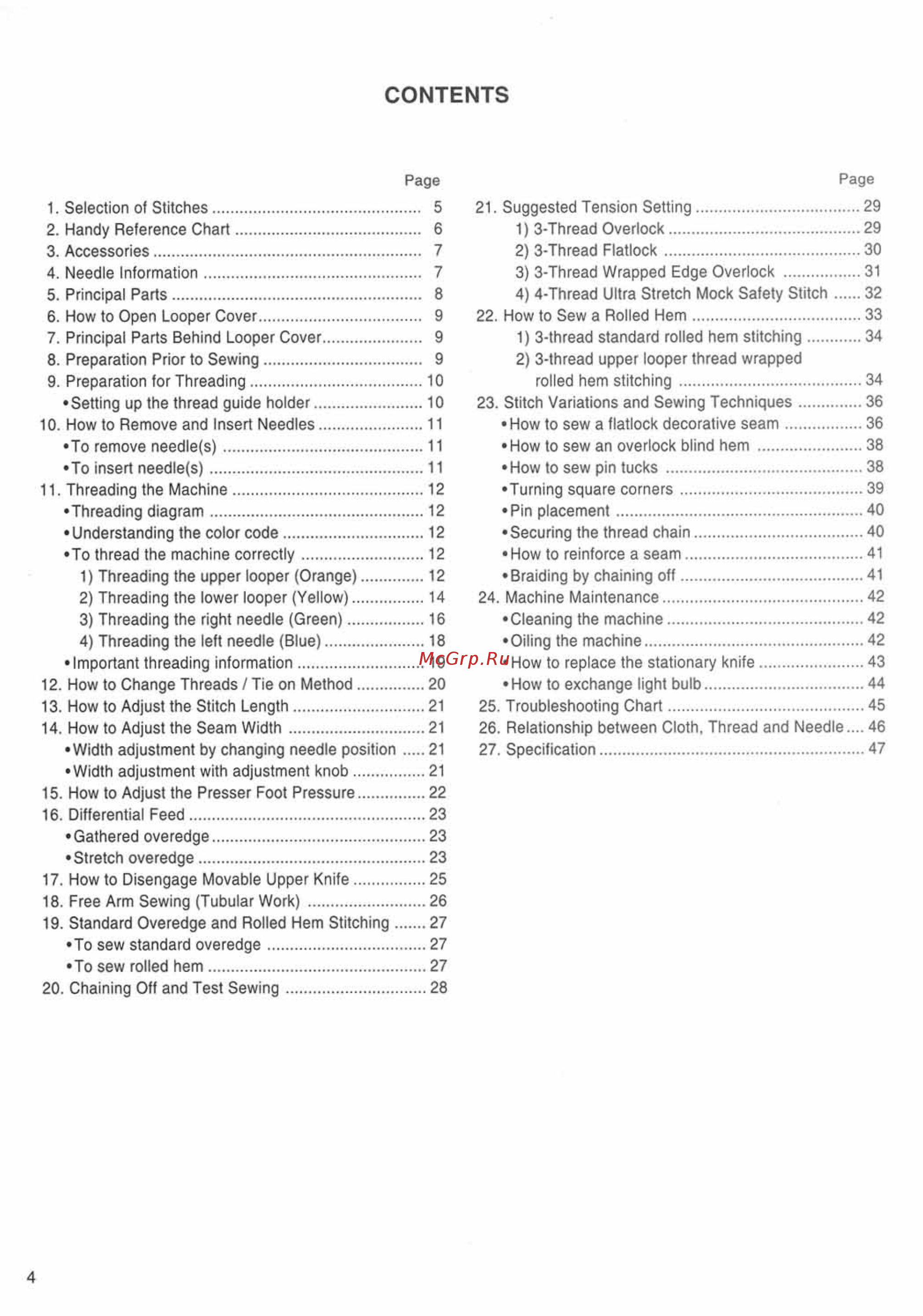 Singer 14SH654 [5/48] Contents