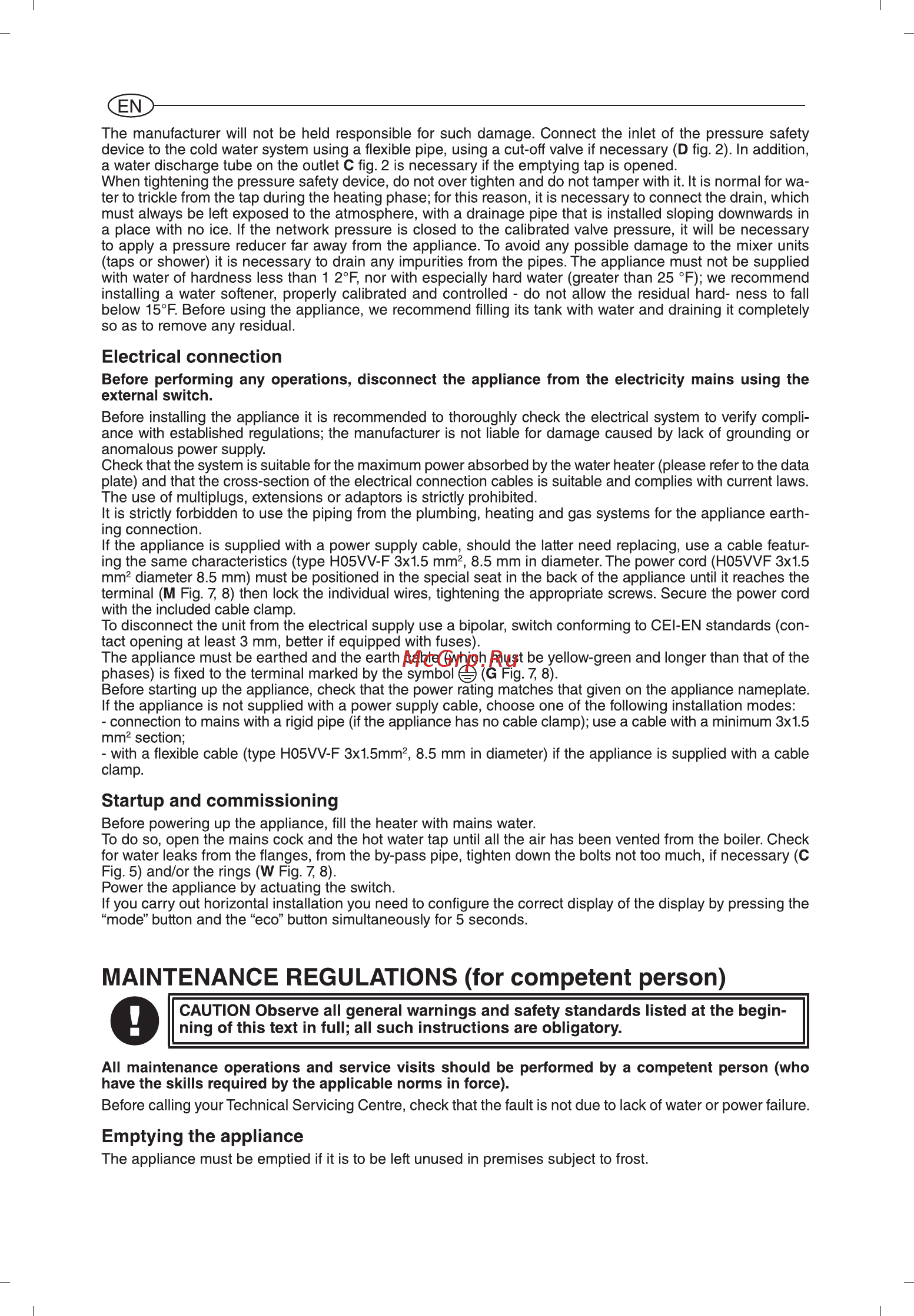 Ariston ABS VLS EVO WI-FI 50 3700455 [22/129] Maintenance regulations for competent person