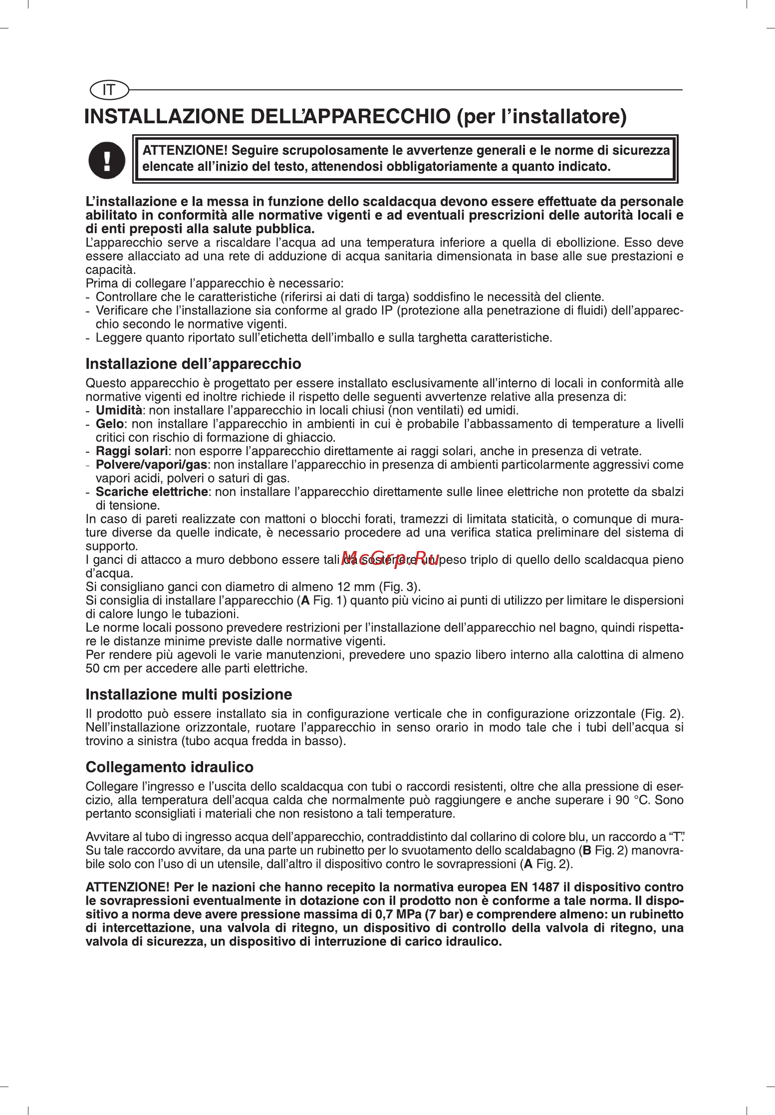 Ariston ABS VLS EVO WI-FI 100 [8/129] Installazione dellapparecchio per l installatore