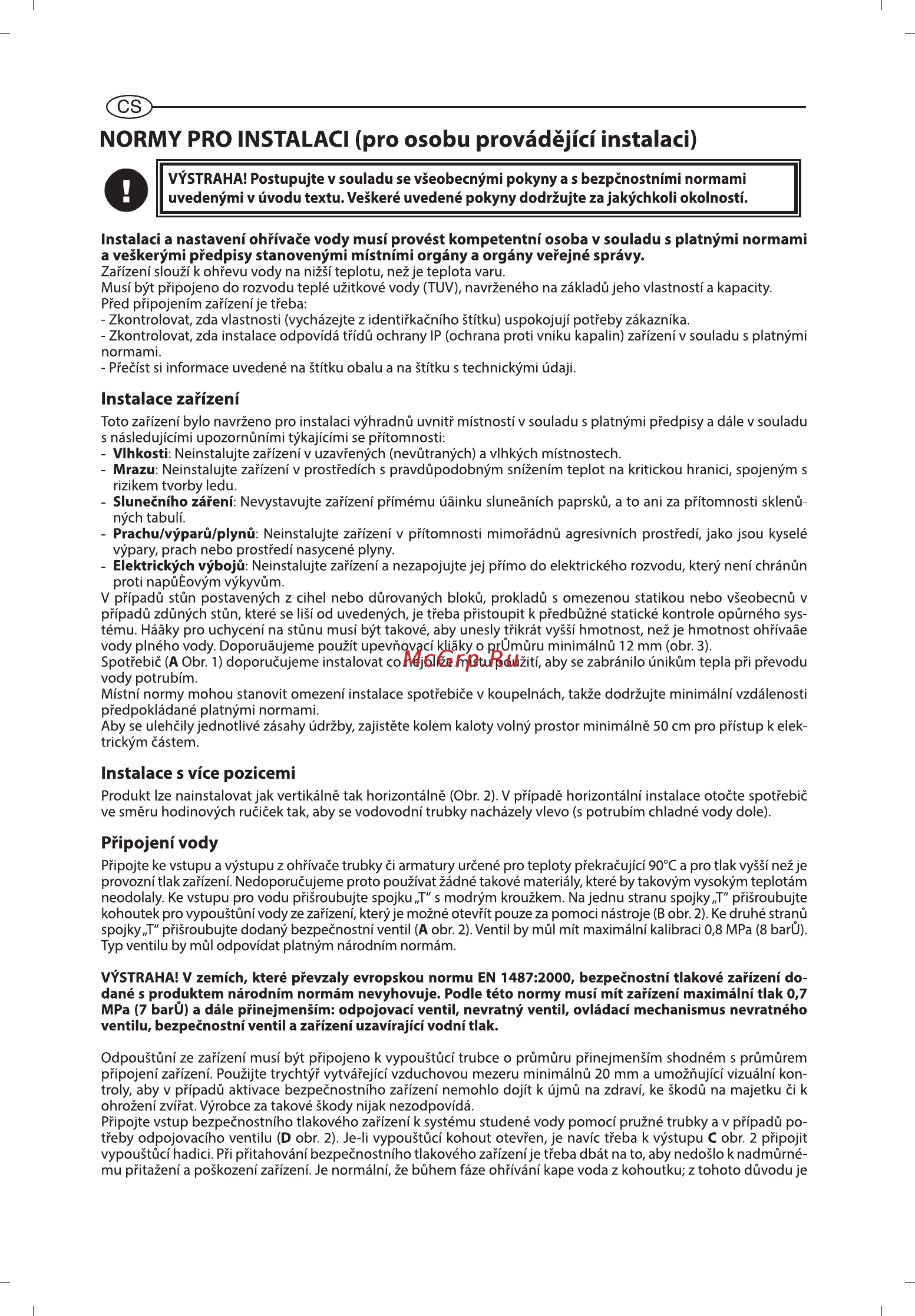 Ariston ABS VLS EVO WI-FI 100 [82/129] Es normy pro instalaci pro osobu provádéjící instalaci